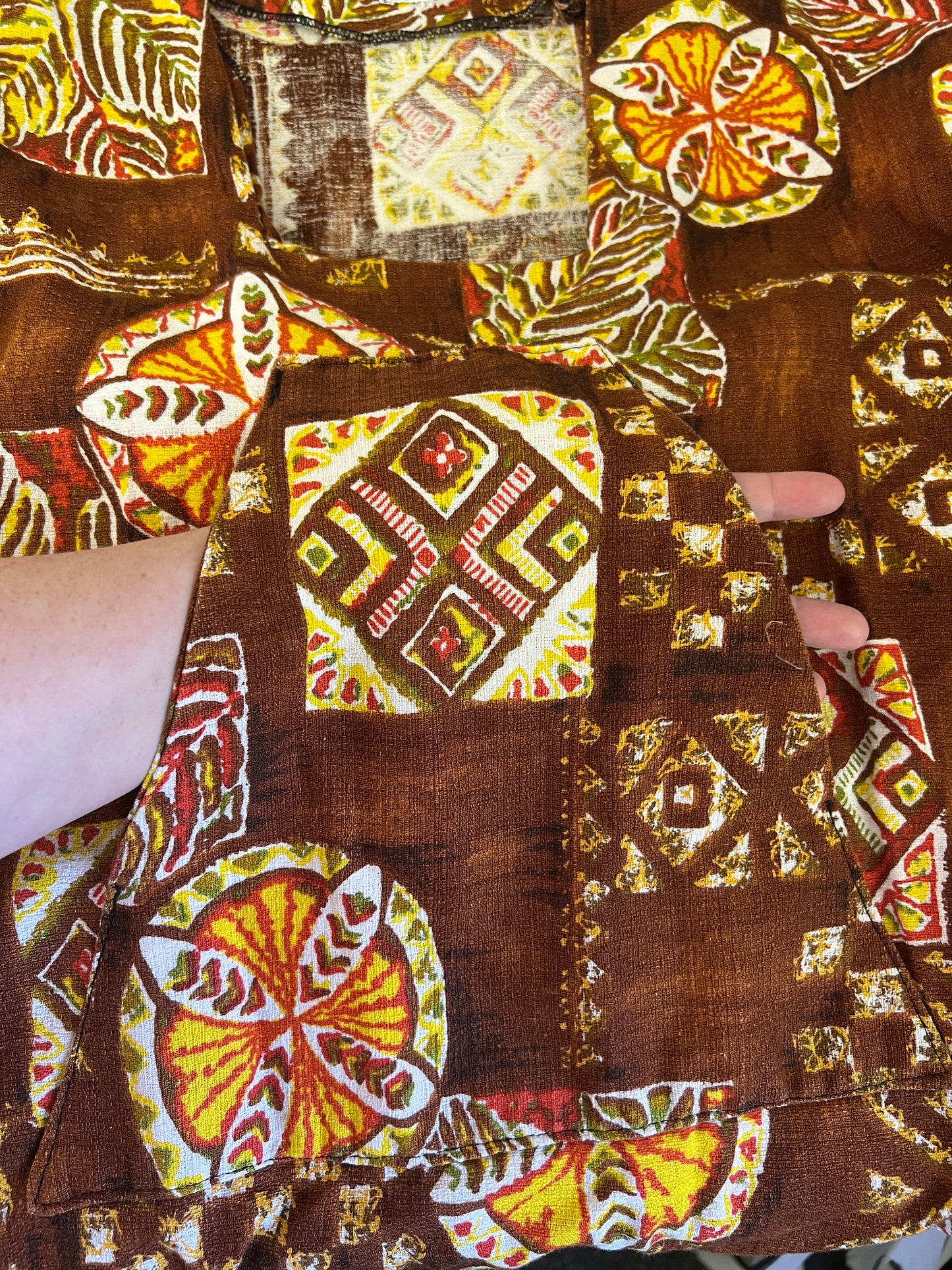 1960's Terrible Herm Original Brown & Orange Hawaiian Blouse