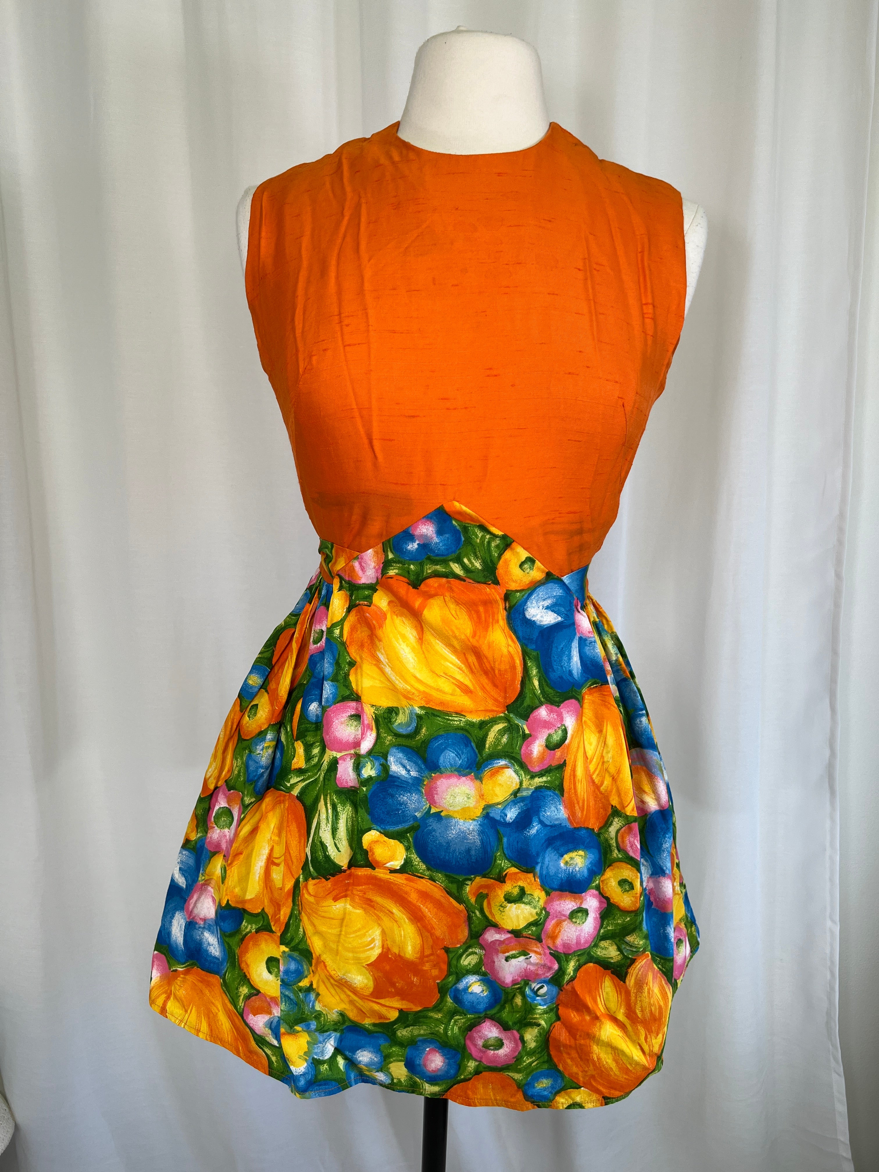 1960's Bonwit Teller Orange & Floral Psychedelic Mini Dress ...