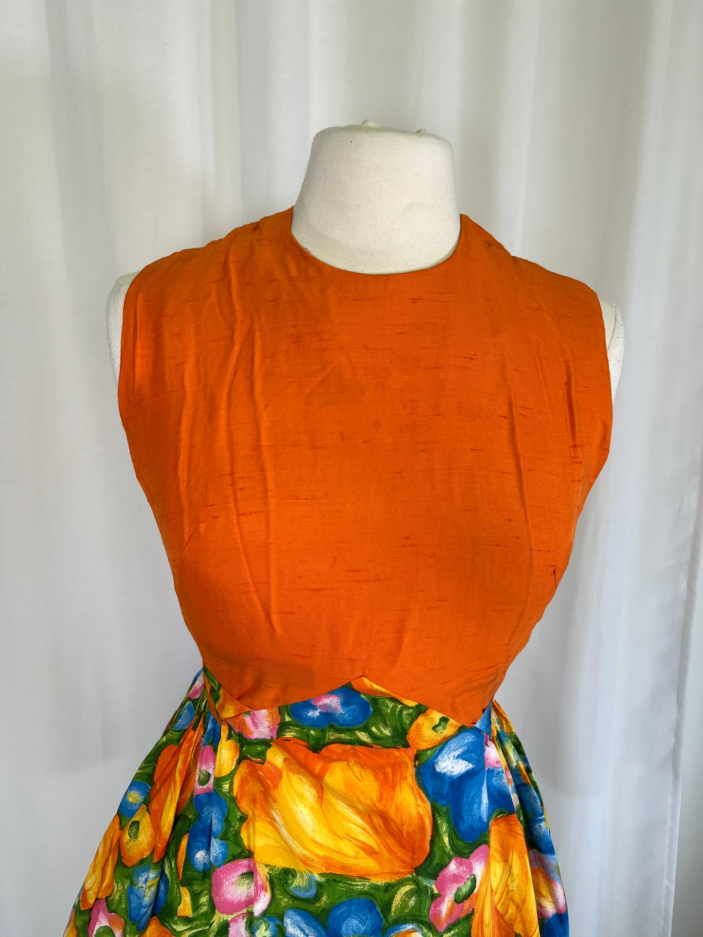 1960's Bonwit Teller Orange & Floral Psychedelic Mini Dress