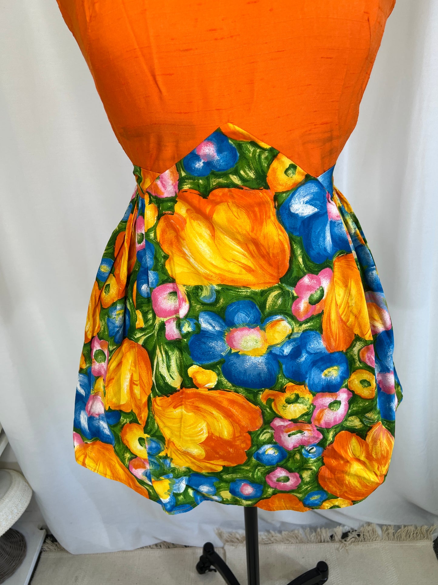 1960's Bonwit Teller Orange & Floral Psychedelic Mini Dress