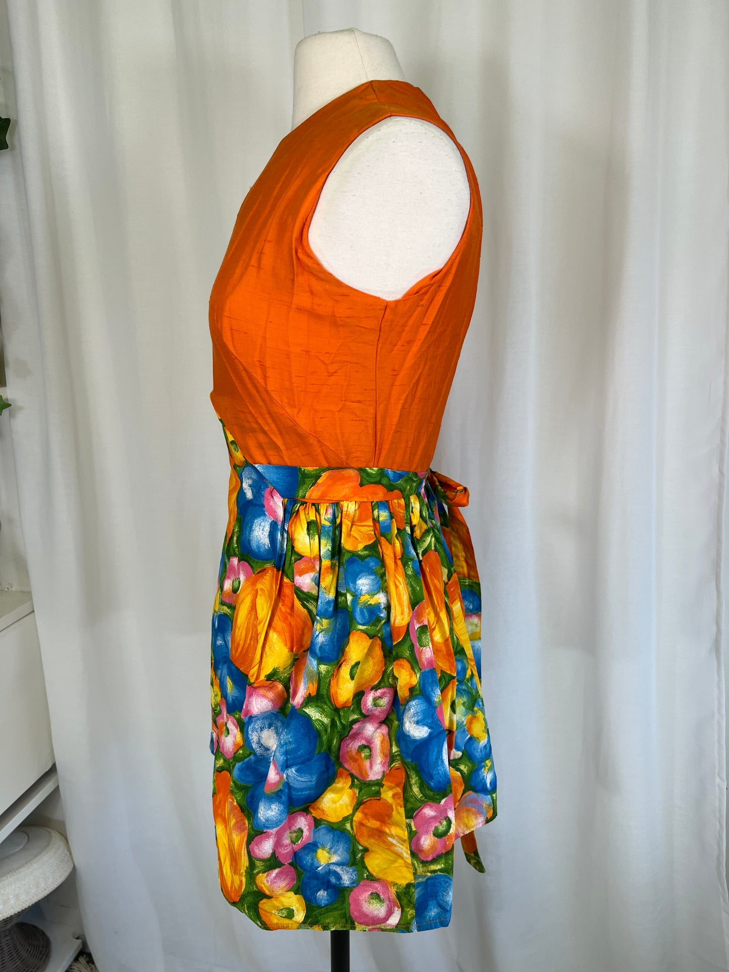 1960's Bonwit Teller Orange & Floral Psychedelic Mini Dress