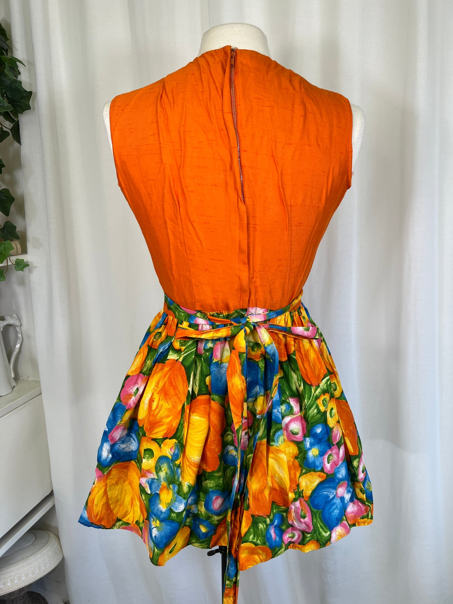 1960's Bonwit Teller Orange & Floral Psychedelic Mini Dress