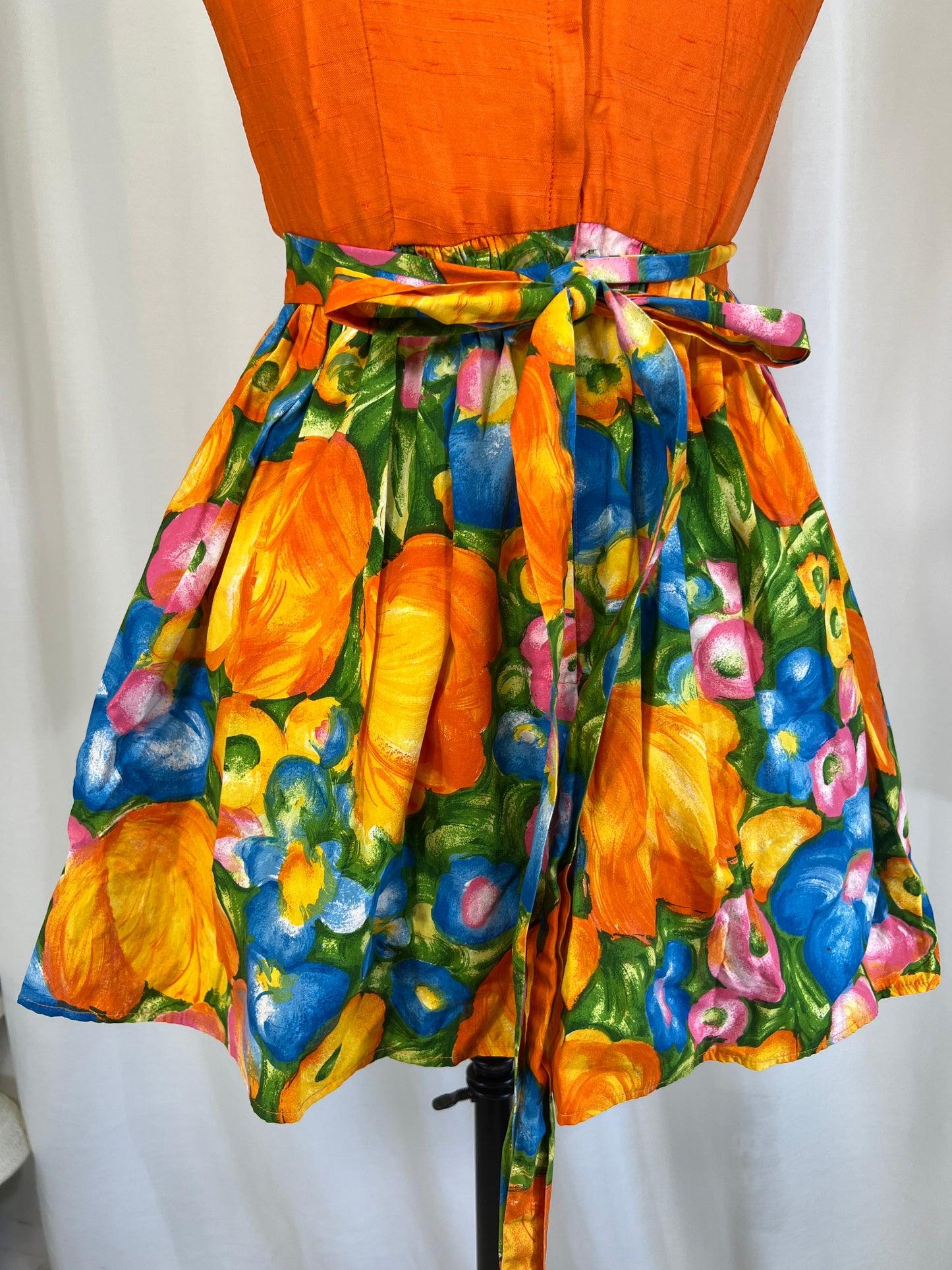 1960's Bonwit Teller Orange & Floral Psychedelic Mini Dress