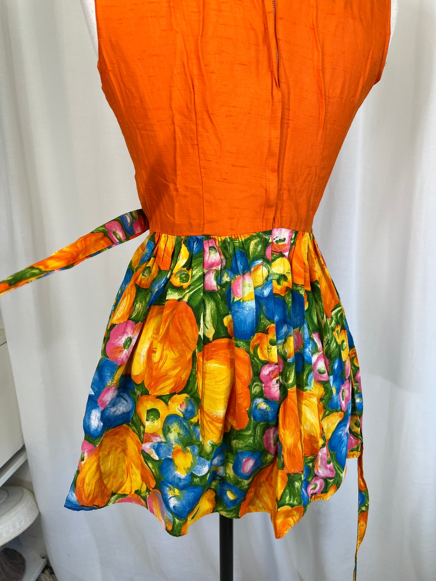 1960's Bonwit Teller Orange & Floral Psychedelic Mini Dress