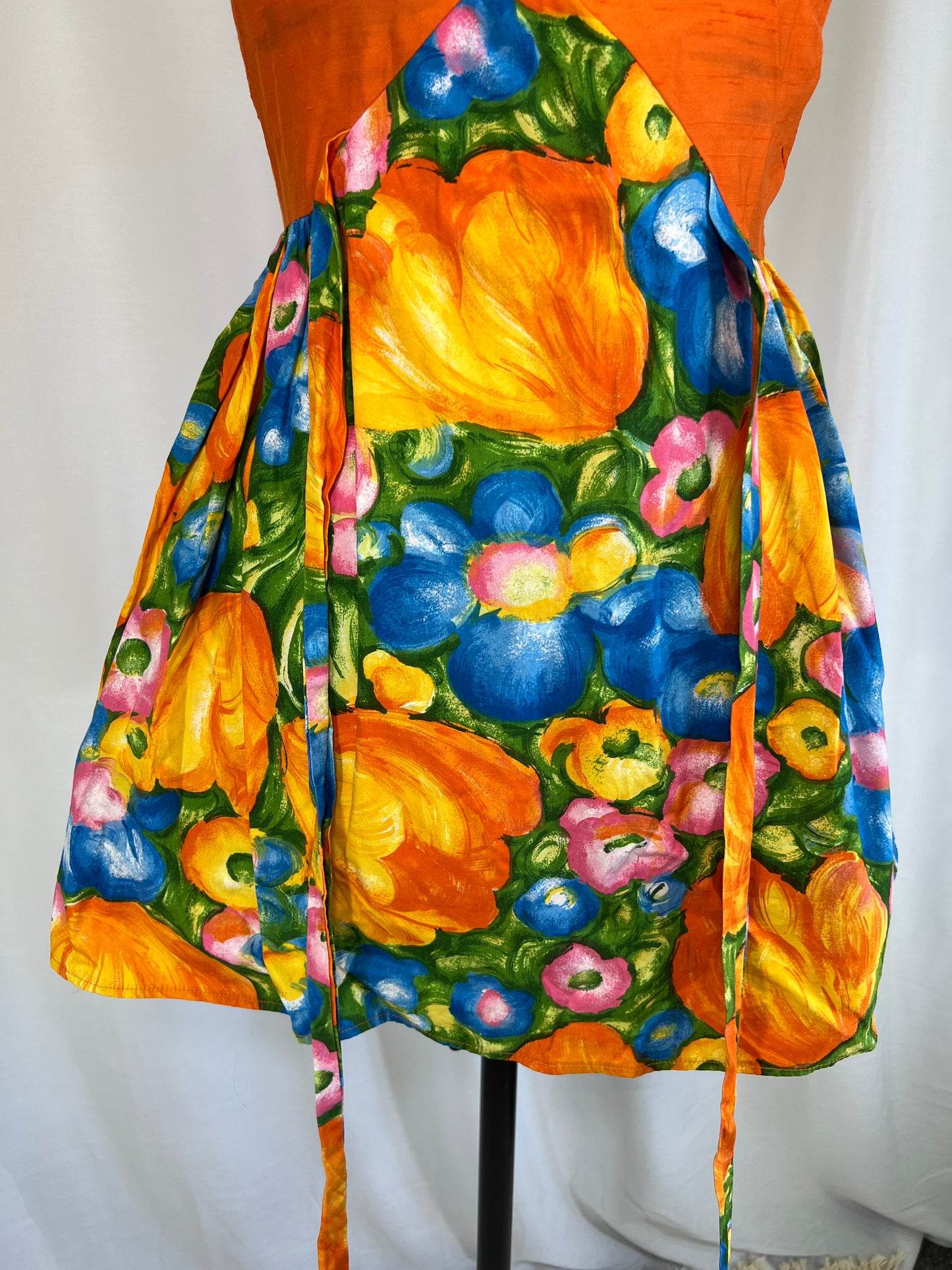 1960's Bonwit Teller Orange & Floral Psychedelic Mini Dress