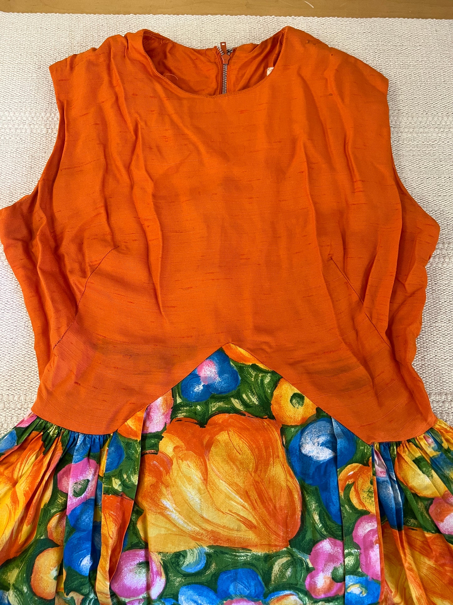 1960's Bonwit Teller Orange & Floral Psychedelic Mini Dress