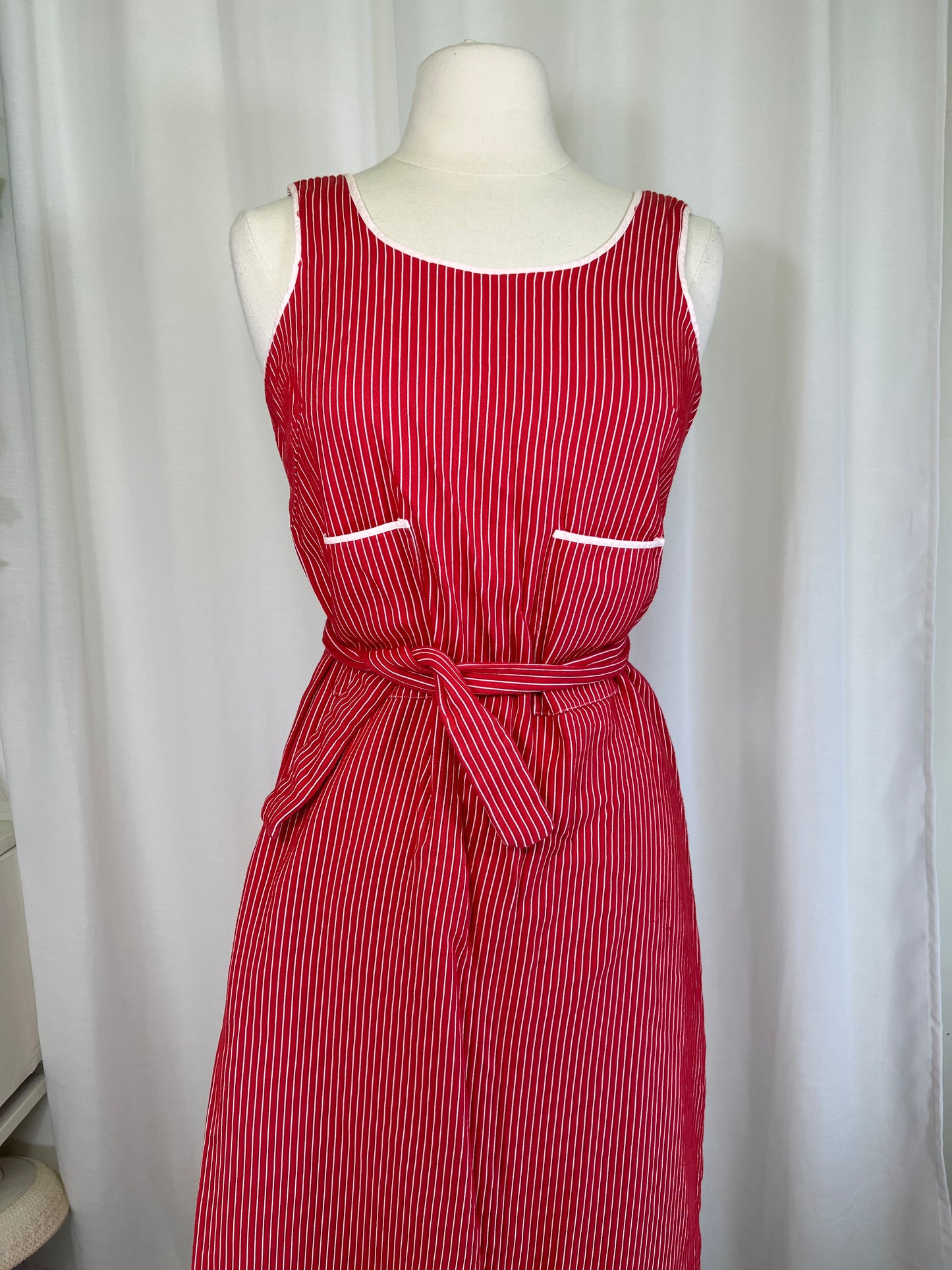 1970's Red & White Pinstripe Maxi Wrap Dress