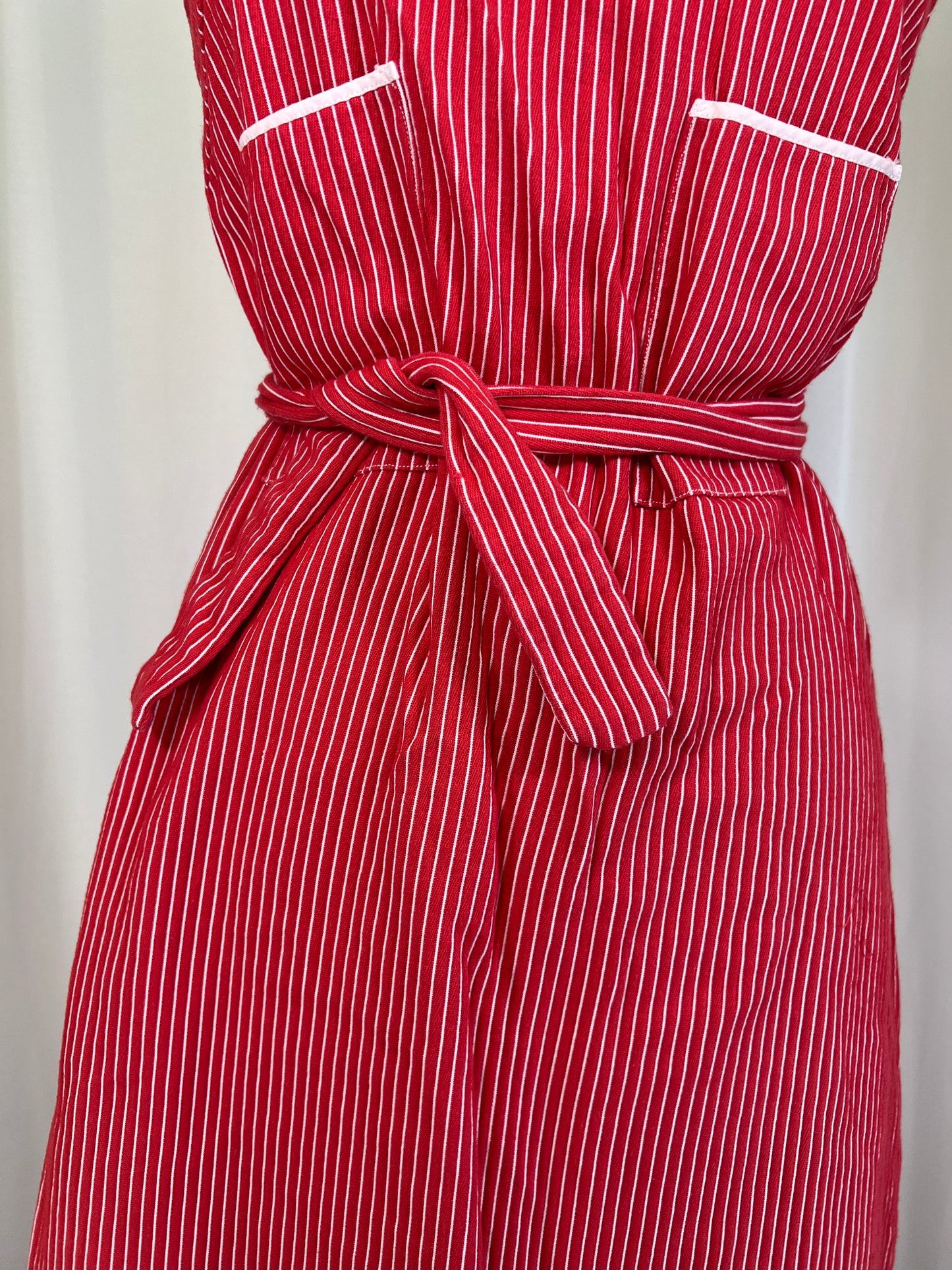 1970's Red & White Pinstripe Maxi Wrap Dress