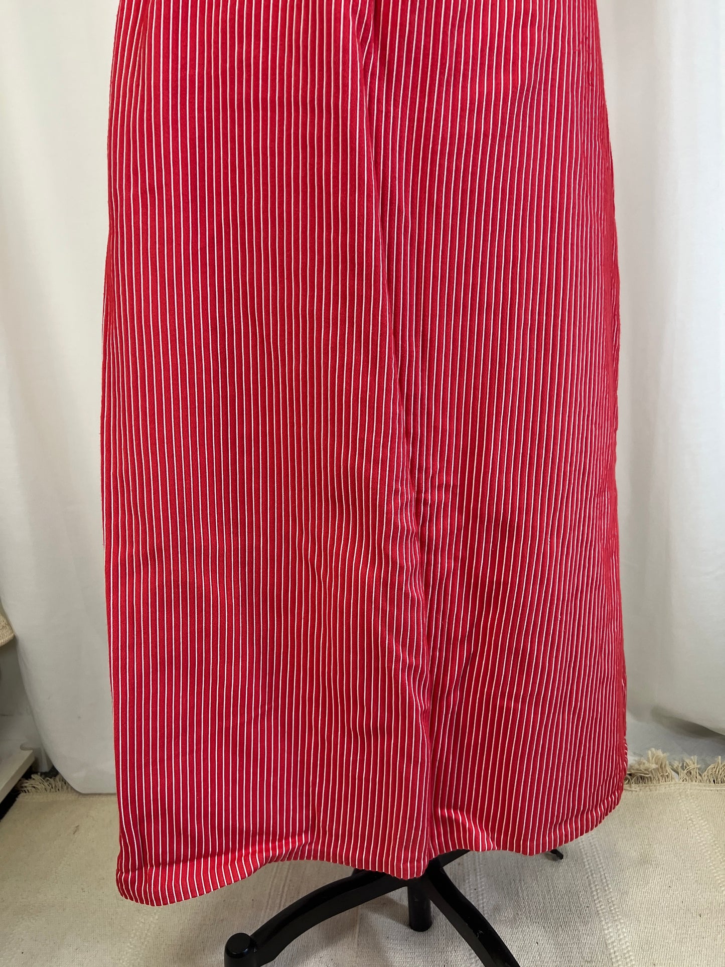 1970's Red & White Pinstripe Maxi Wrap Dress