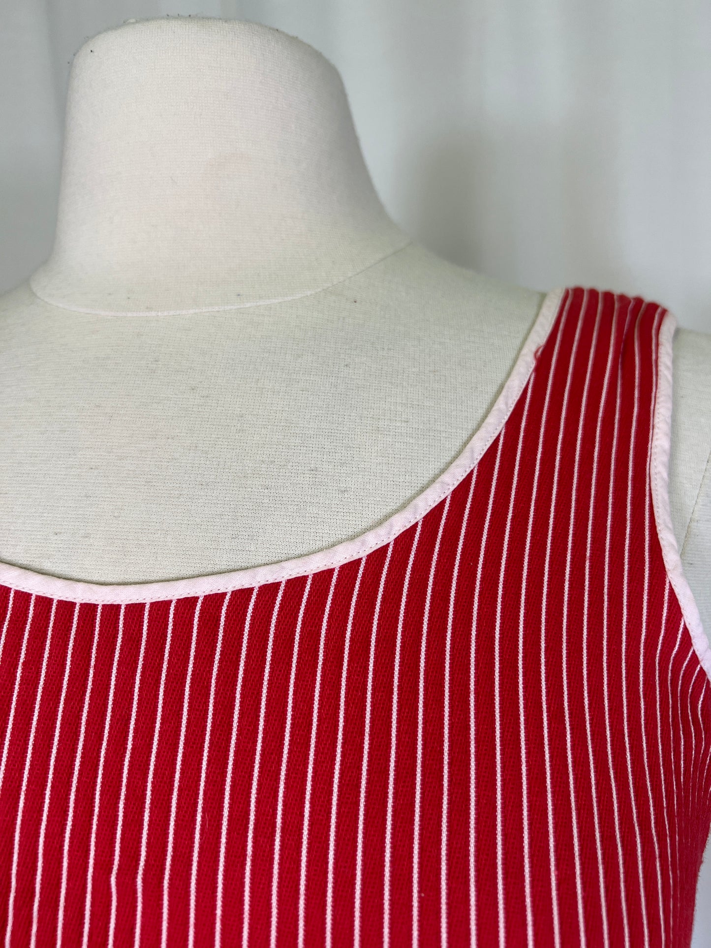 1970's Red & White Pinstripe Maxi Wrap Dress