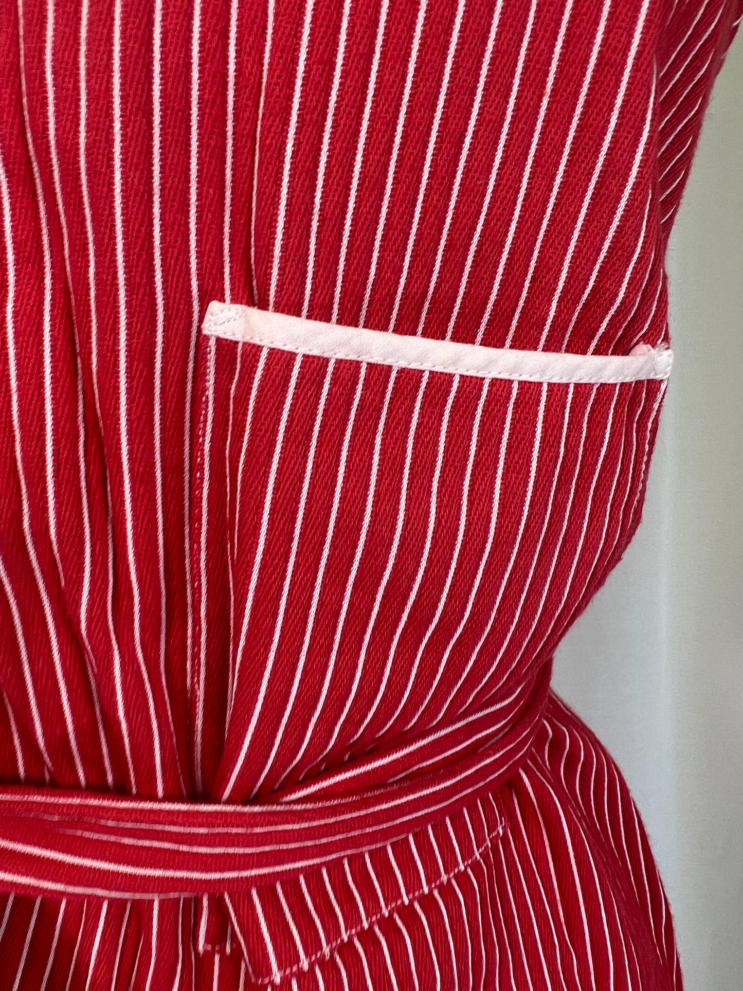 1970's Red & White Pinstripe Maxi Wrap Dress