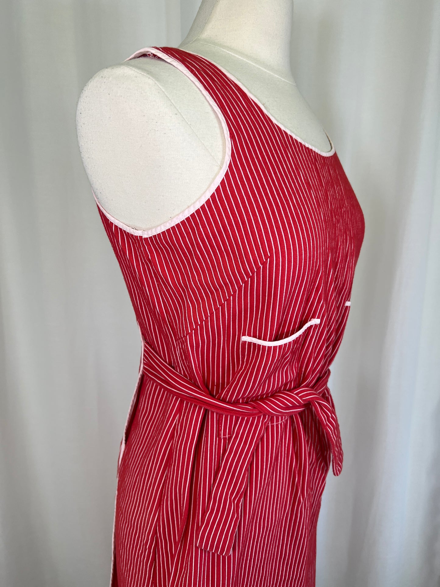 1970's Red & White Pinstripe Maxi Wrap Dress