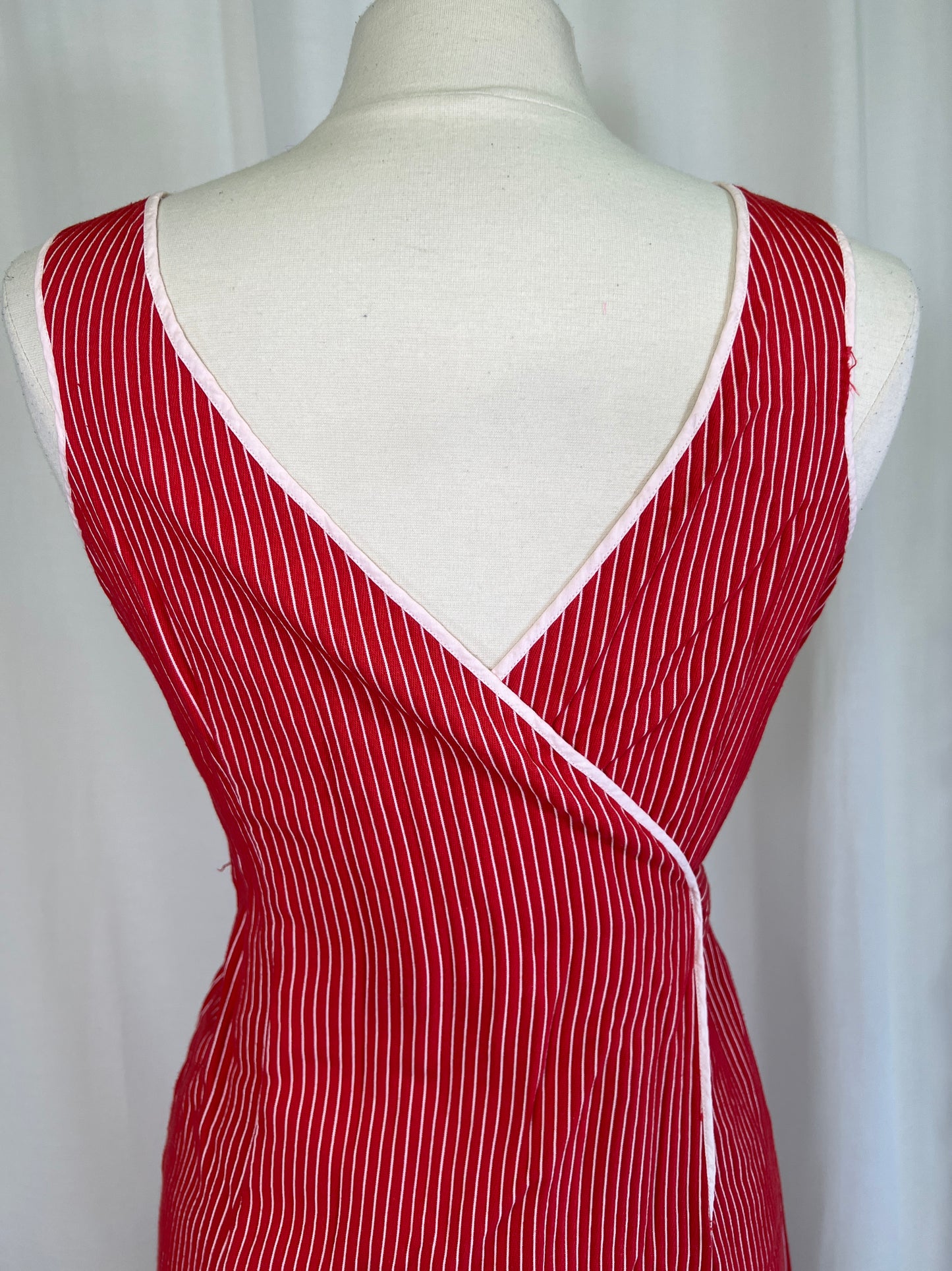 1970's Red & White Pinstripe Maxi Wrap Dress