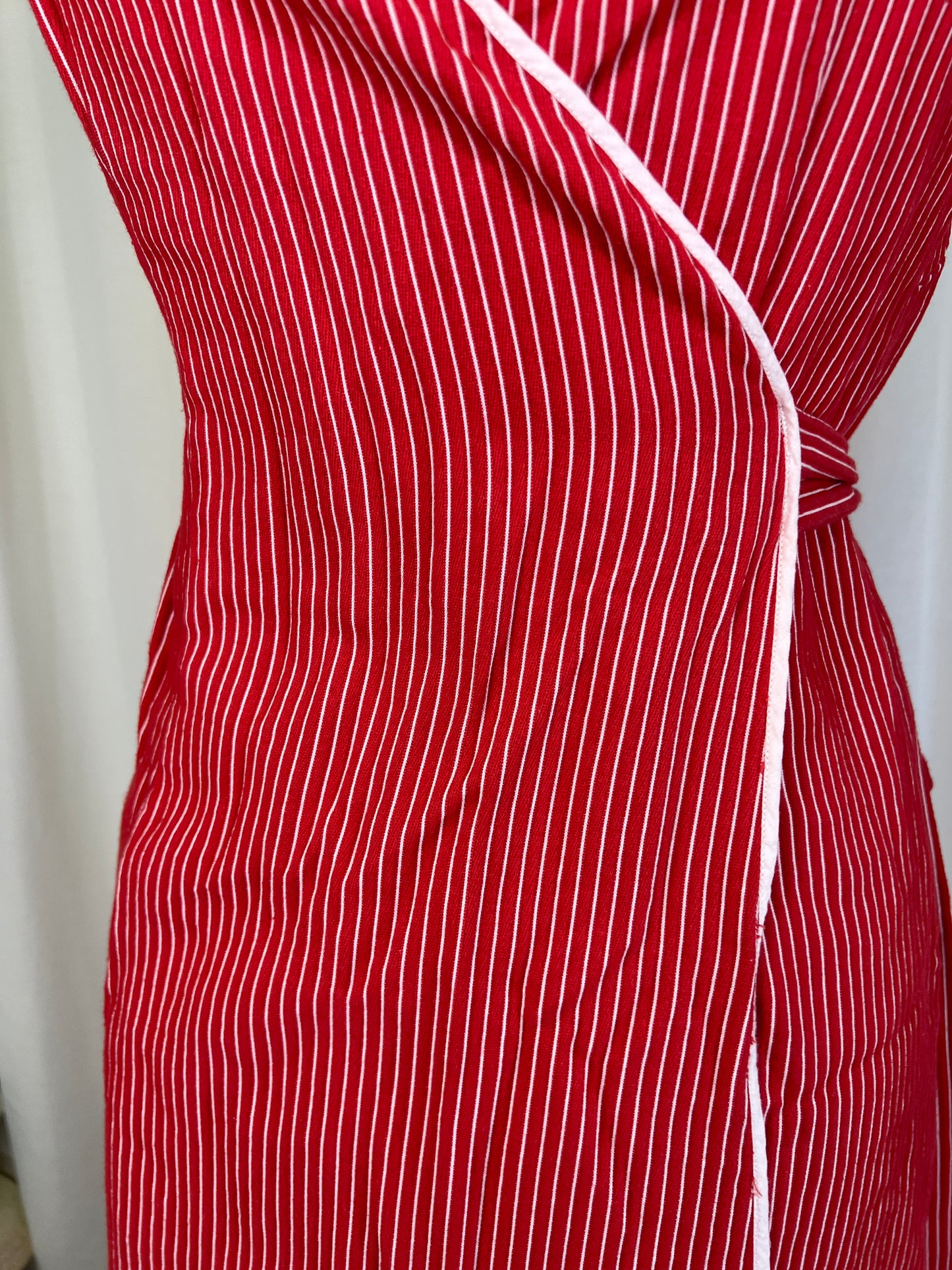 1970's Red & White Pinstripe Maxi Wrap Dress