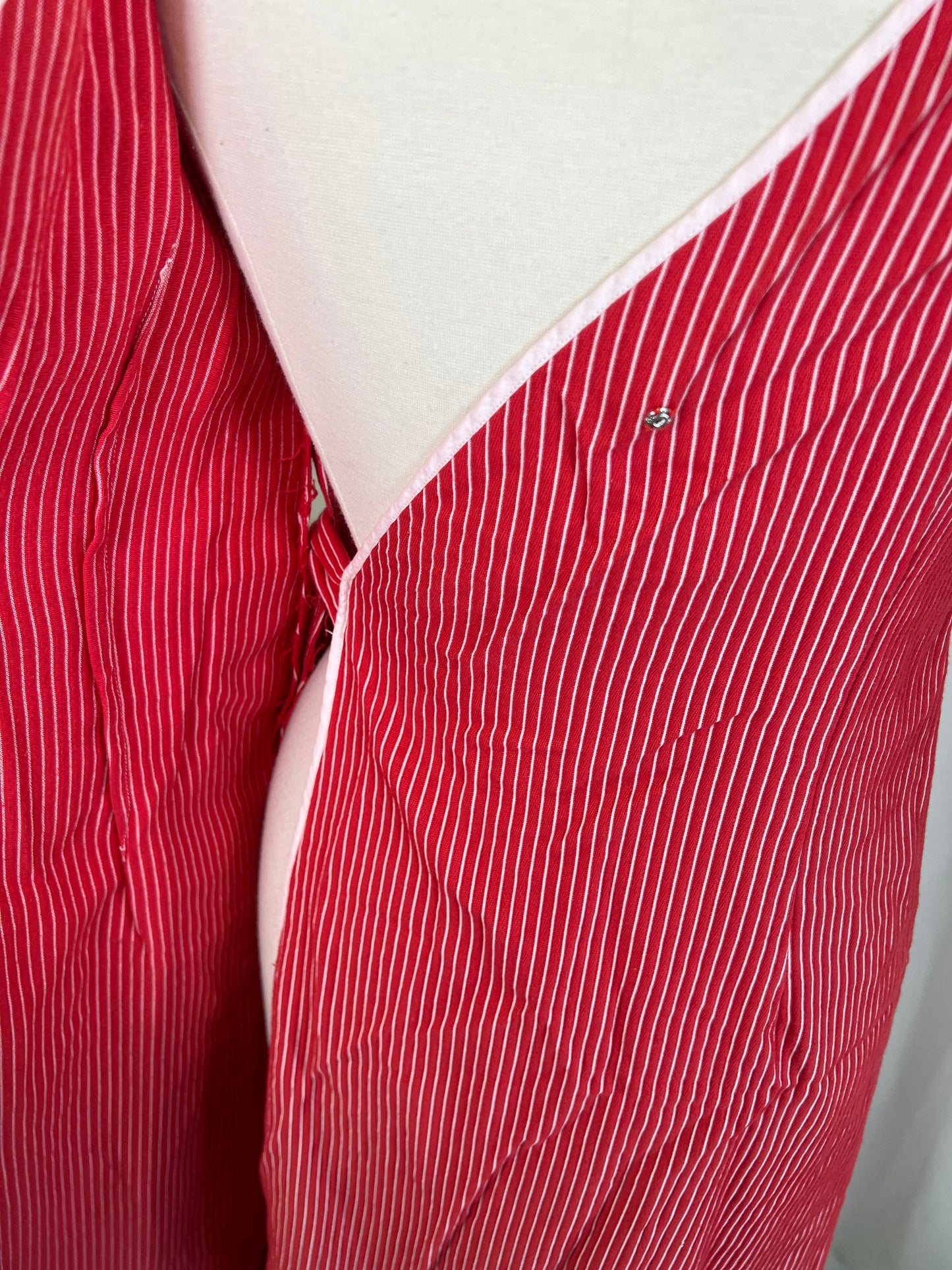 1970's Red & White Pinstripe Maxi Wrap Dress