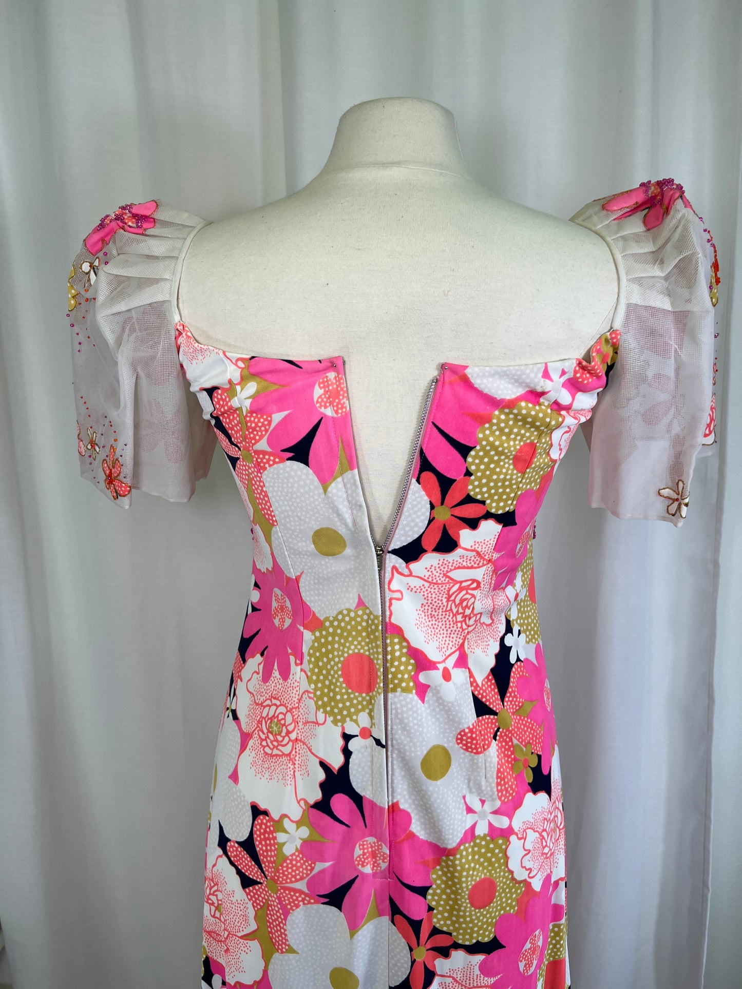 1960's Psychedelic Floral Beaded Gown