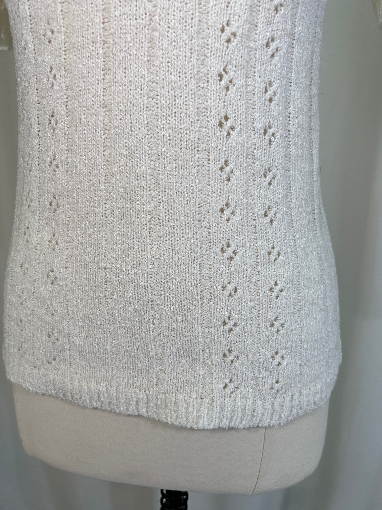 1970s White Pointelle Polo Button Sweater