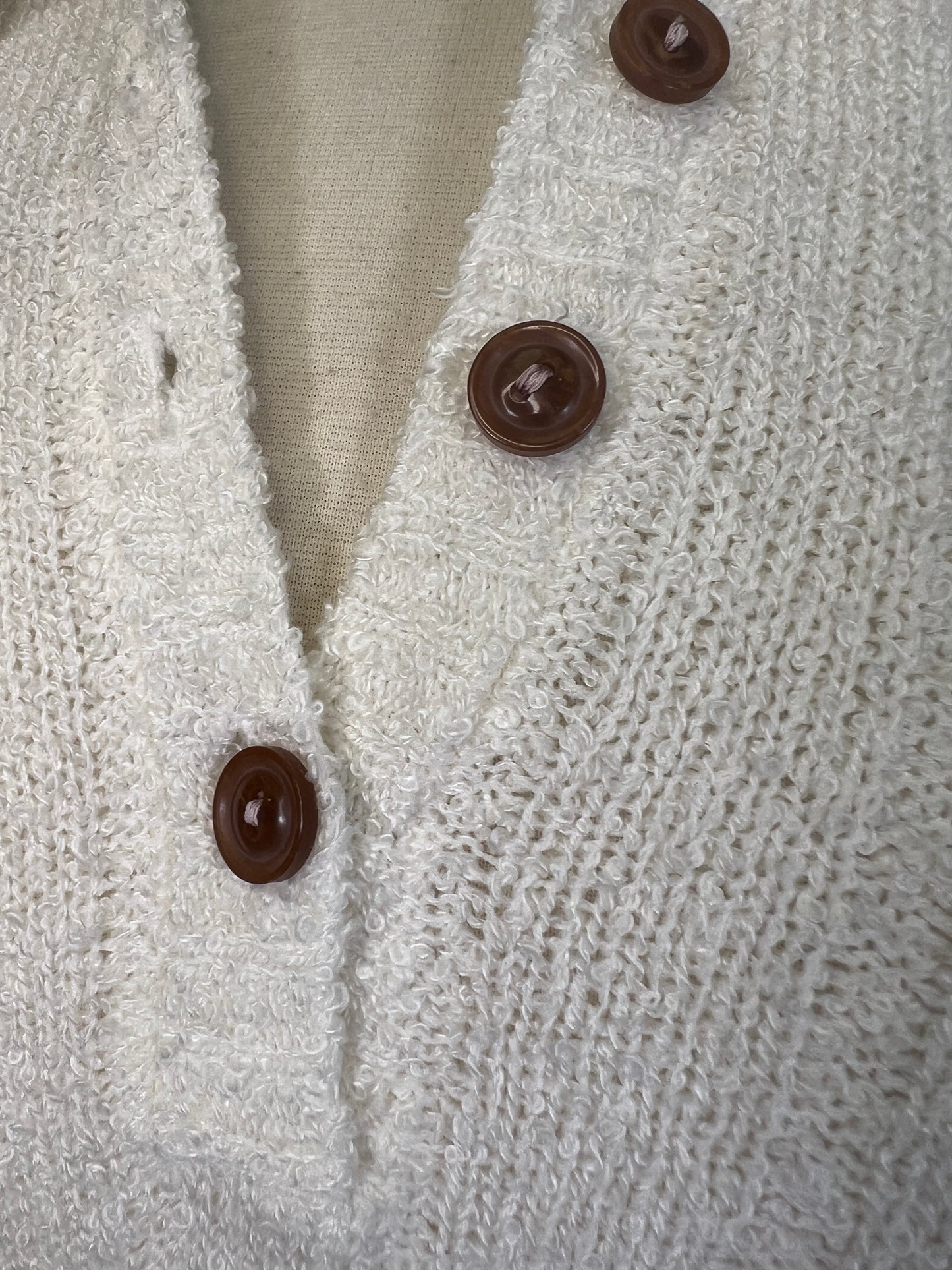 1970s White Pointelle Polo Button Sweater