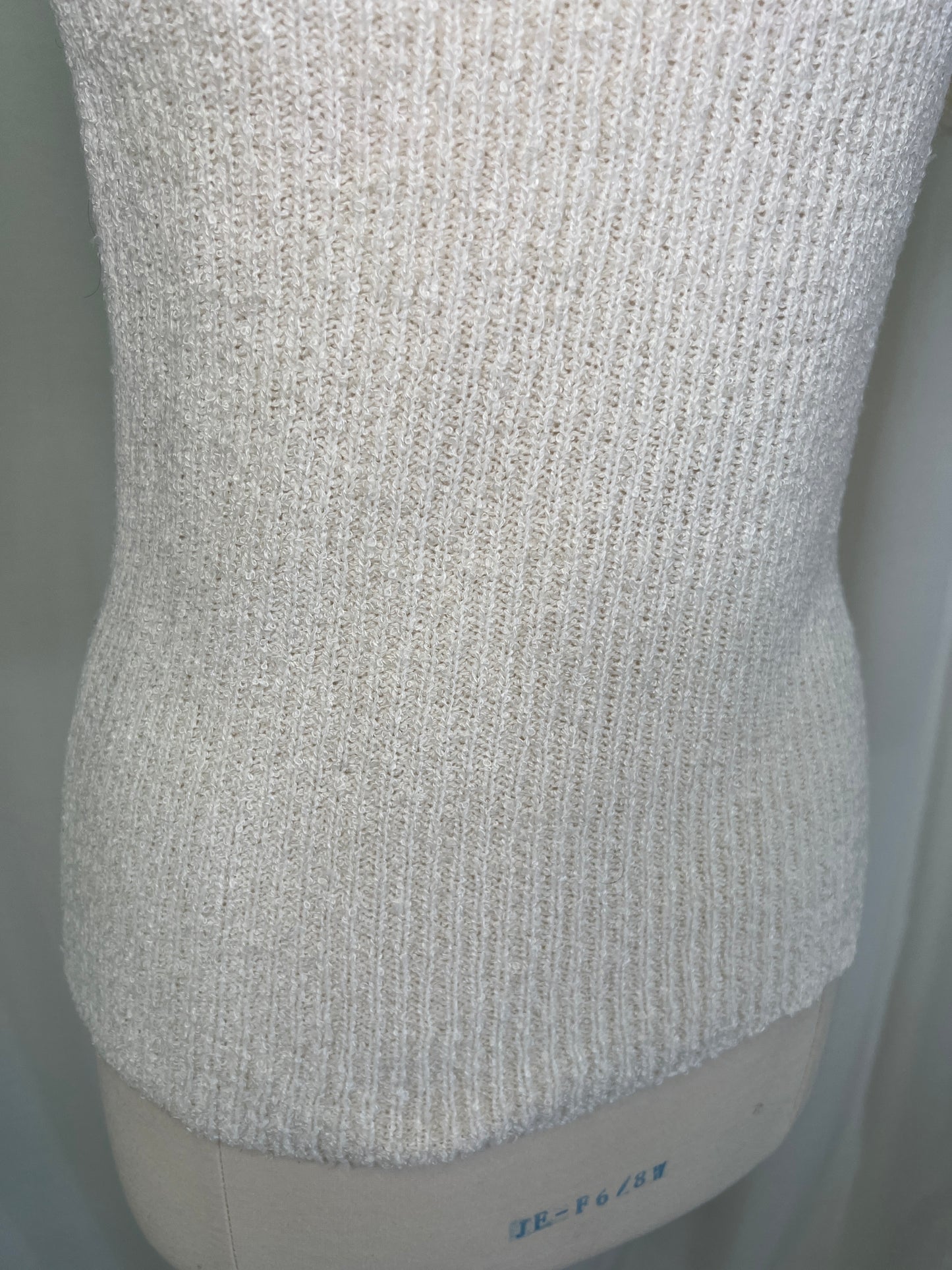 1970s White Pointelle Polo Button Sweater