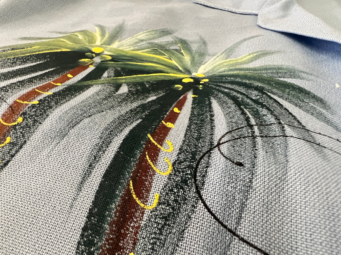 1980s Hand Painted Tahiti Palm Tree Scene Souvenir Button Up