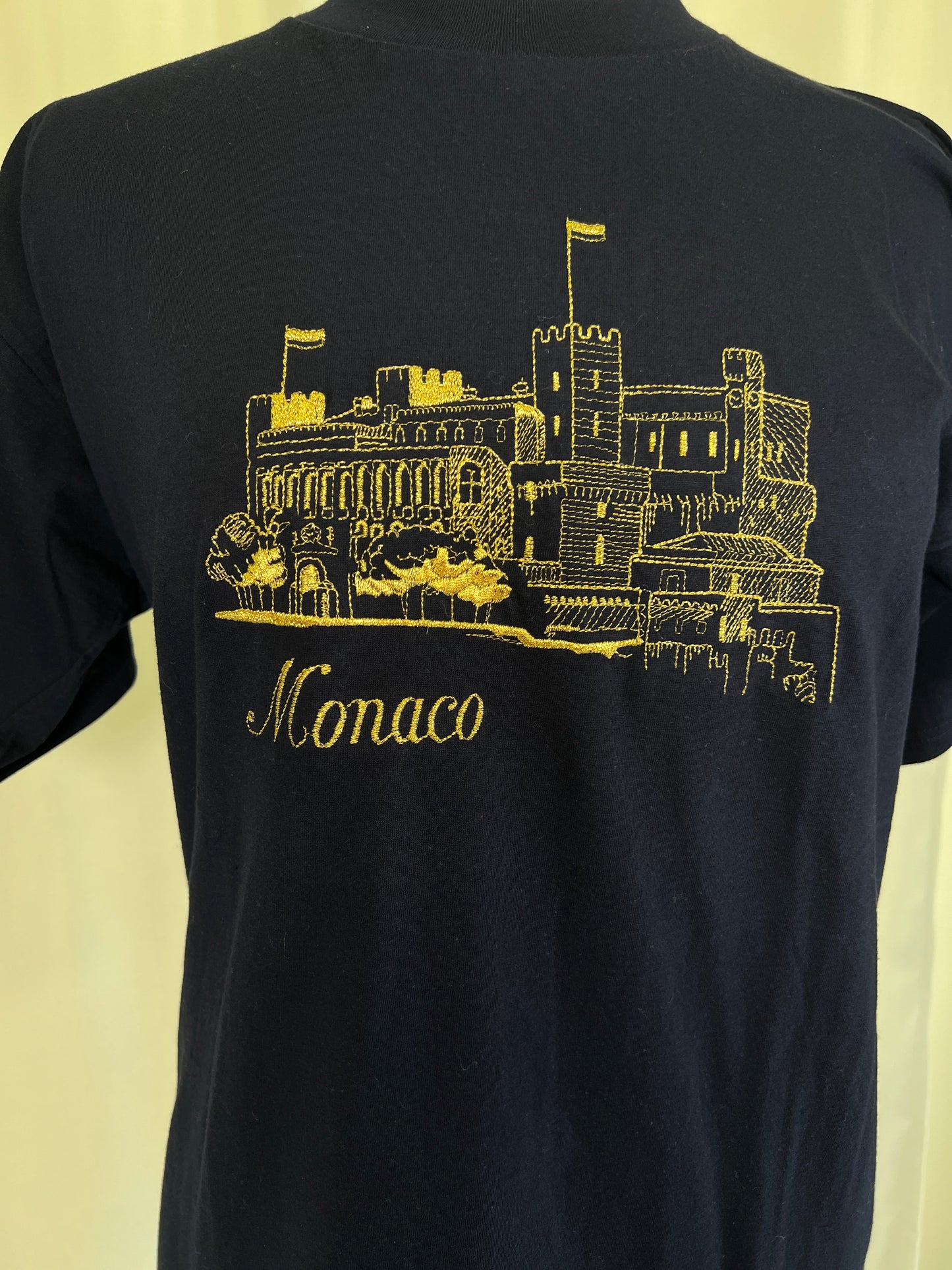 1990's Gold Embroidered Monaco Navy Tee