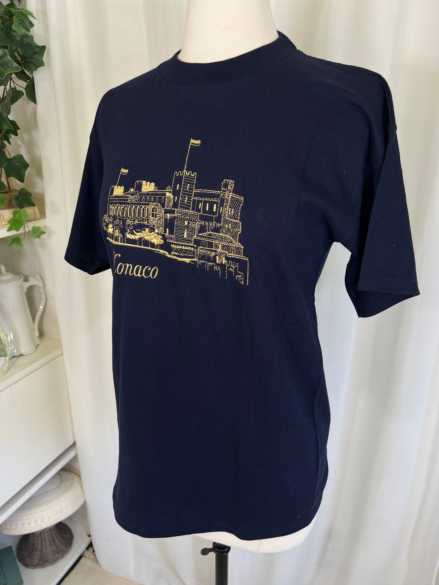 1990's Gold Embroidered Monaco Navy Tee