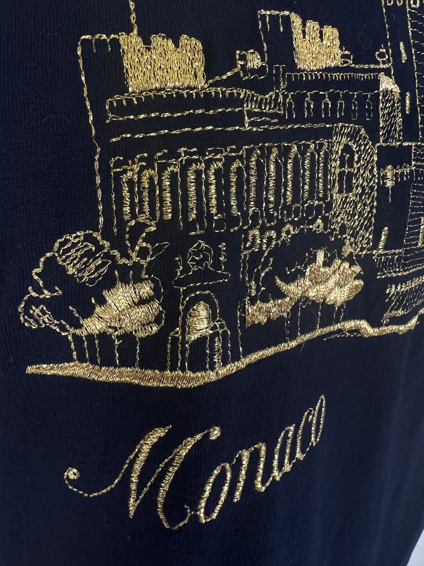 1990's Gold Embroidered Monaco Navy Tee