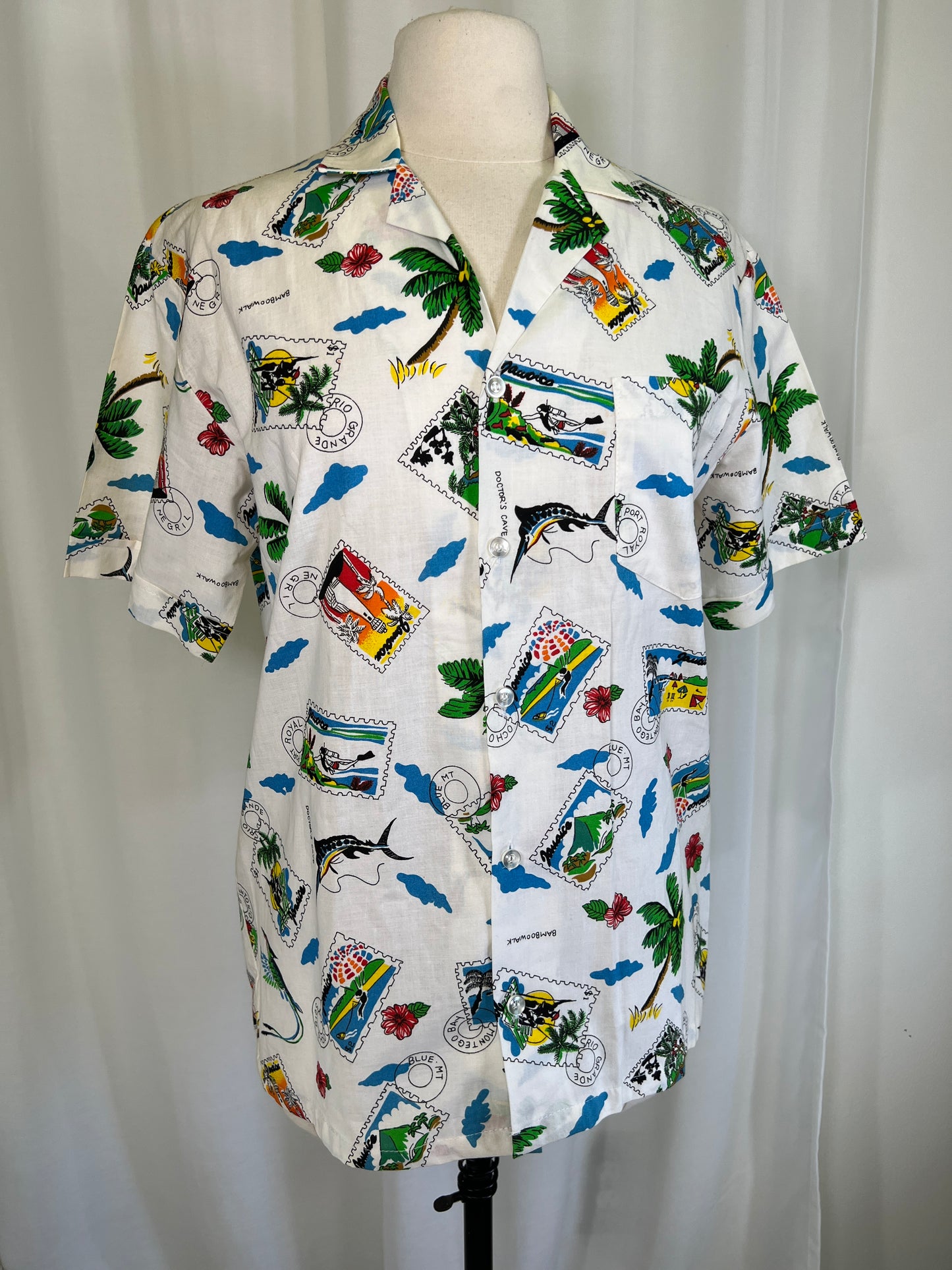 1990's Post Stamp Pattern Aloha Shirt