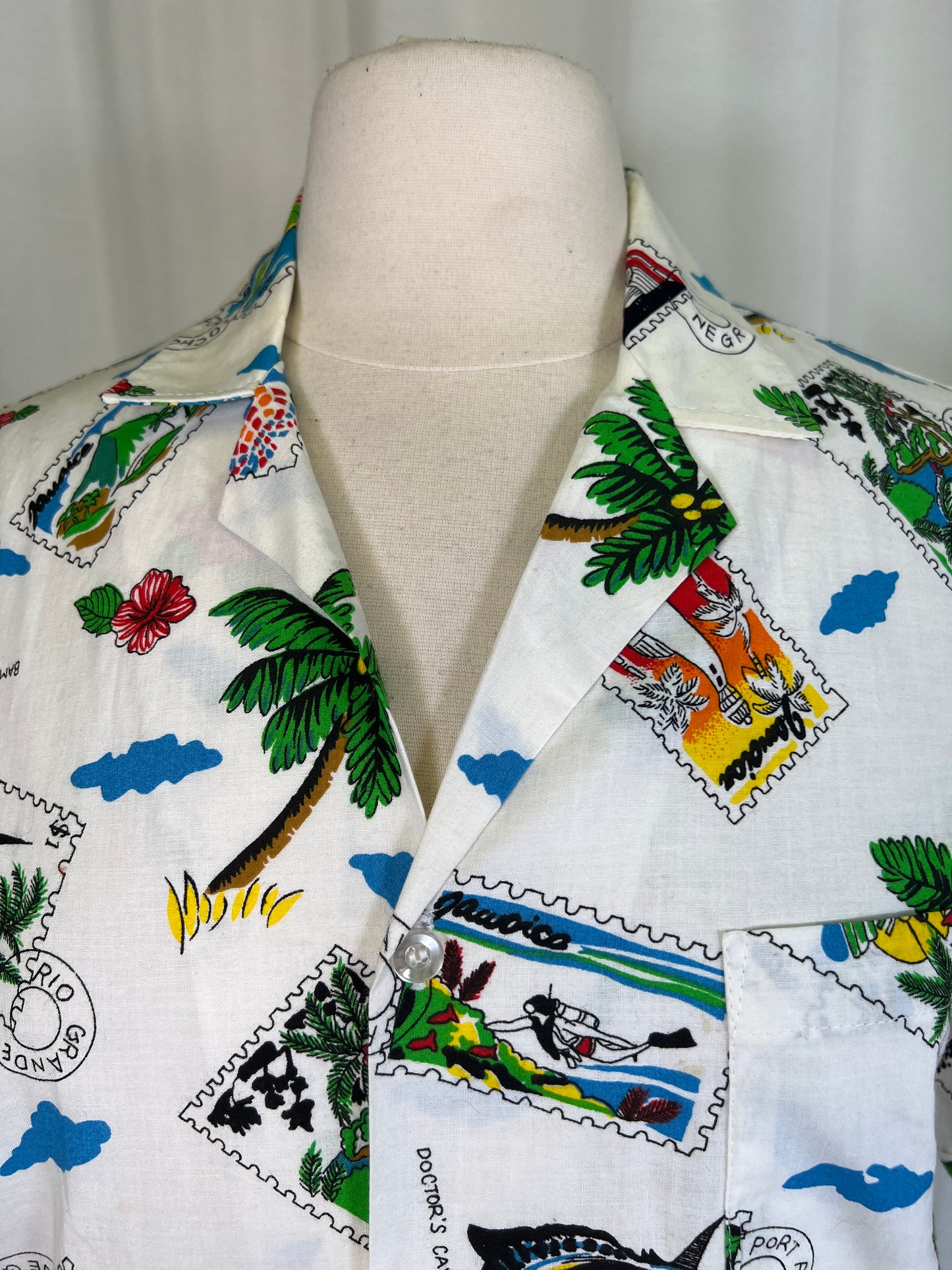 1990's Post Stamp Pattern Aloha Shirt