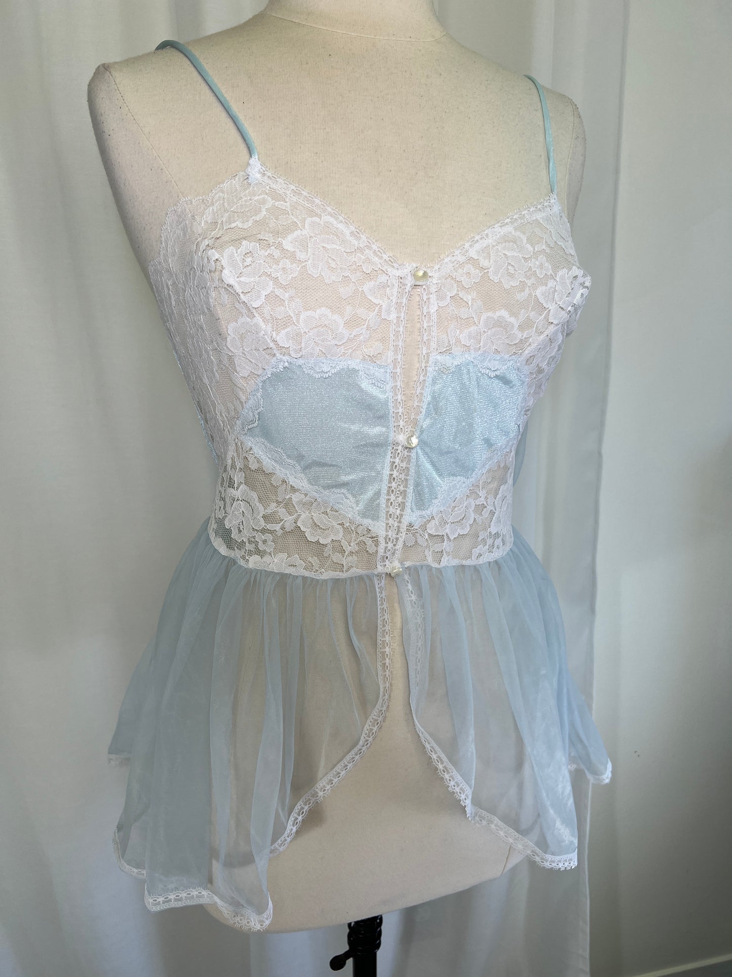 1980's Baby Blue & Lace Bonne Nuit Lingerie Set