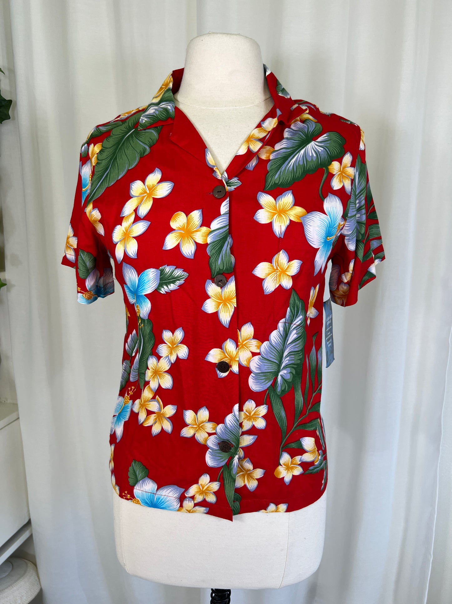 2000's Red Floral Aloha Hut Tiki Shirt