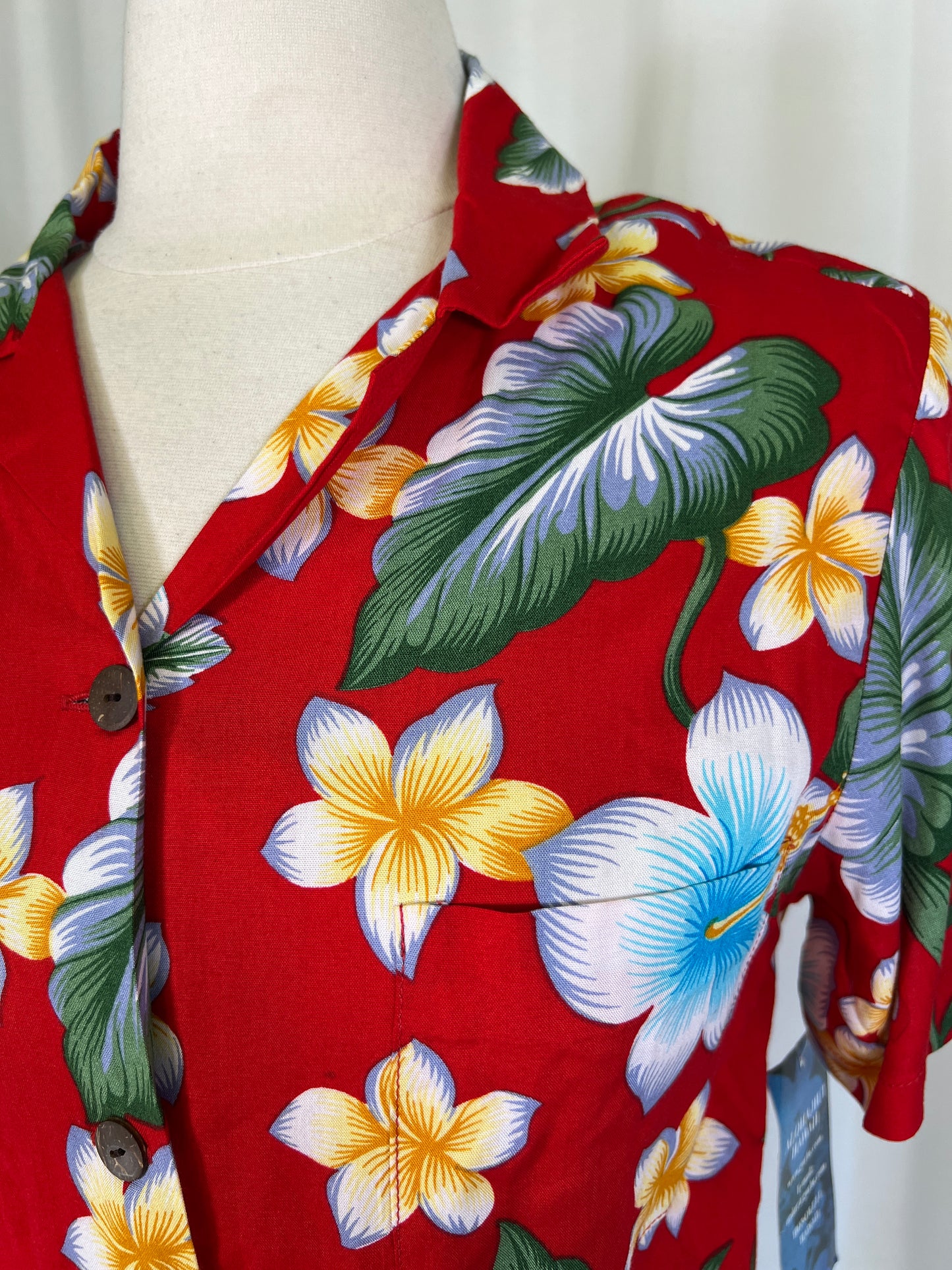 2000's Red Floral Aloha Hut Tiki Shirt