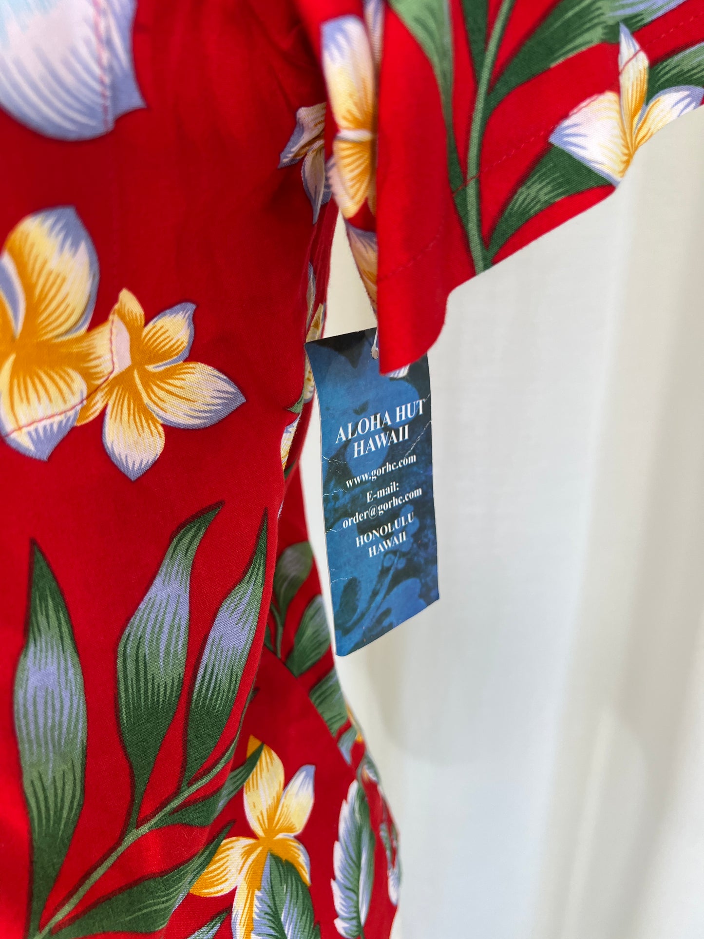 2000's Red Floral Aloha Hut Tiki Shirt