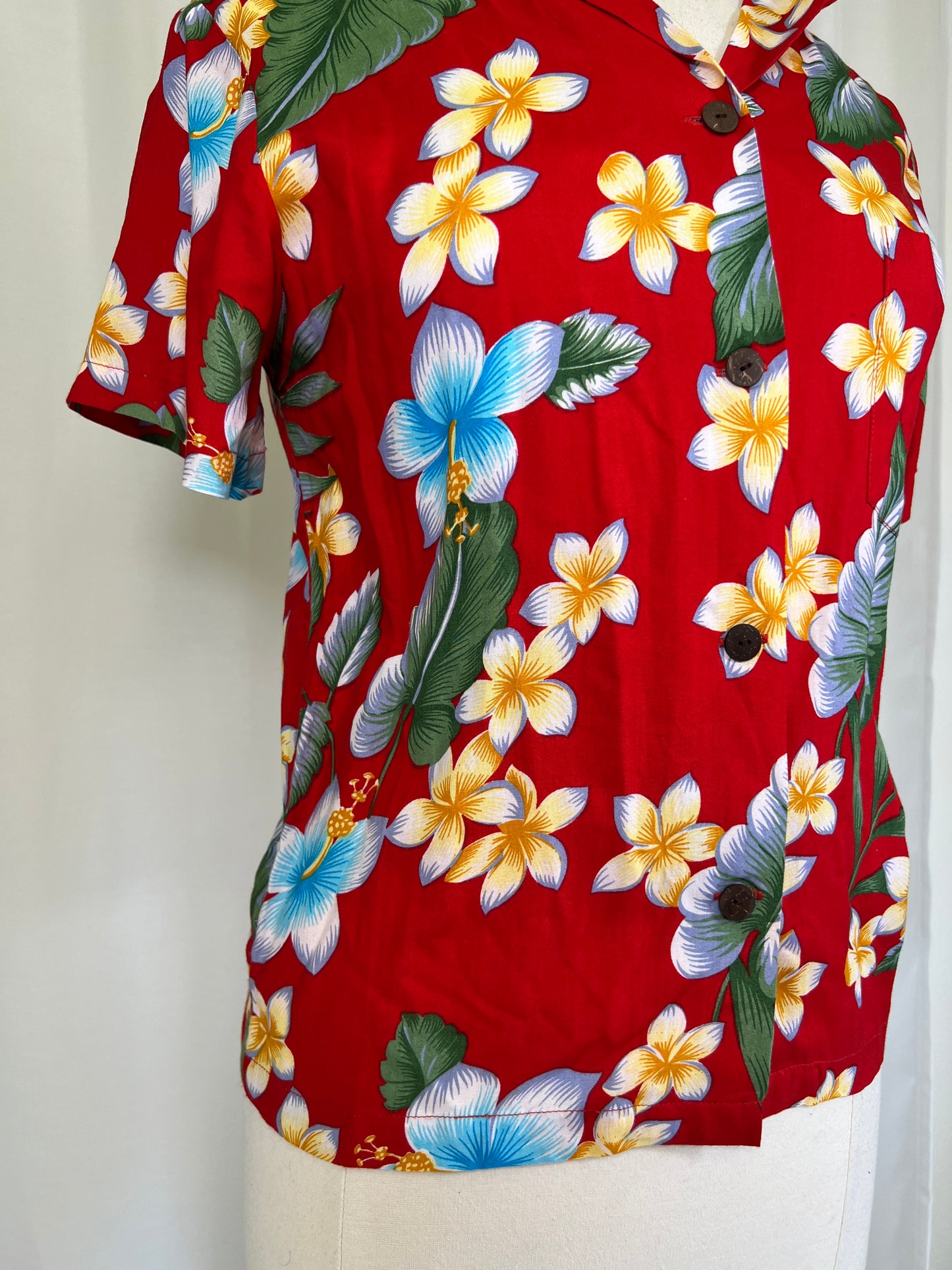 2000's Red Floral Aloha Hut Tiki Shirt