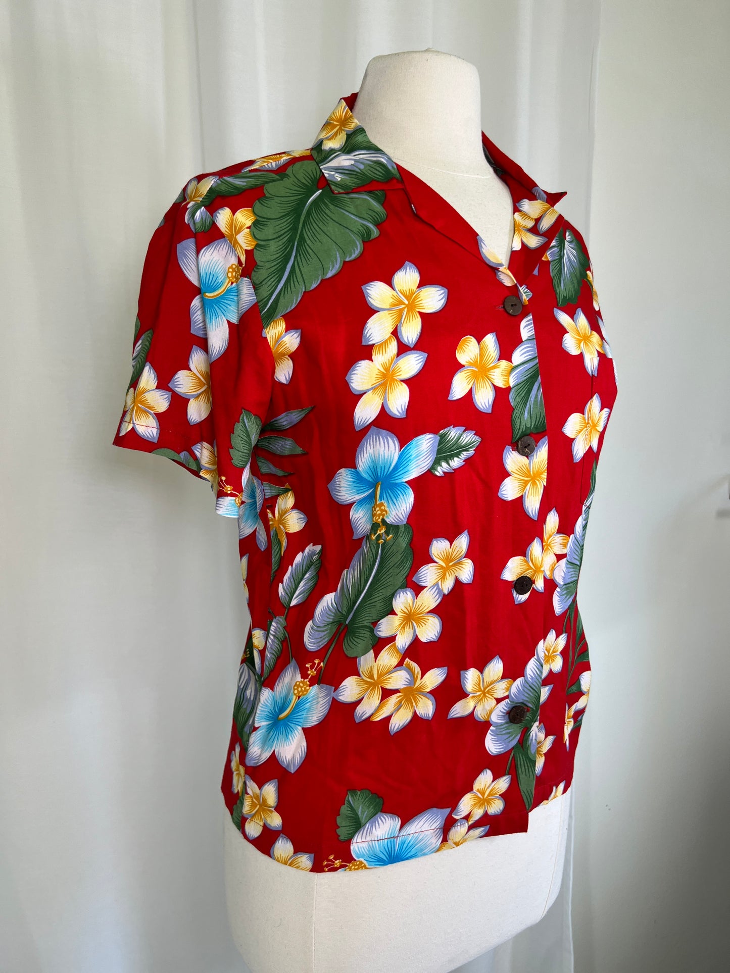 2000's Red Floral Aloha Hut Tiki Shirt