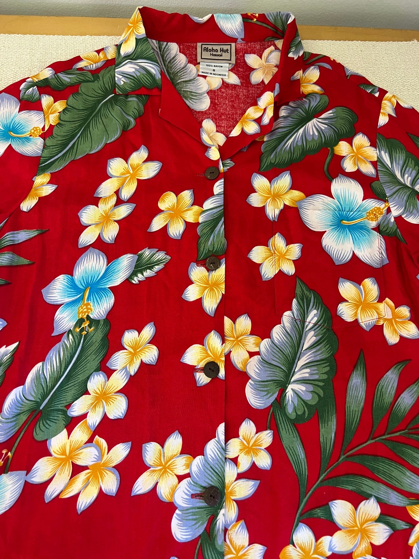 2000's Red Floral Aloha Hut Tiki Shirt