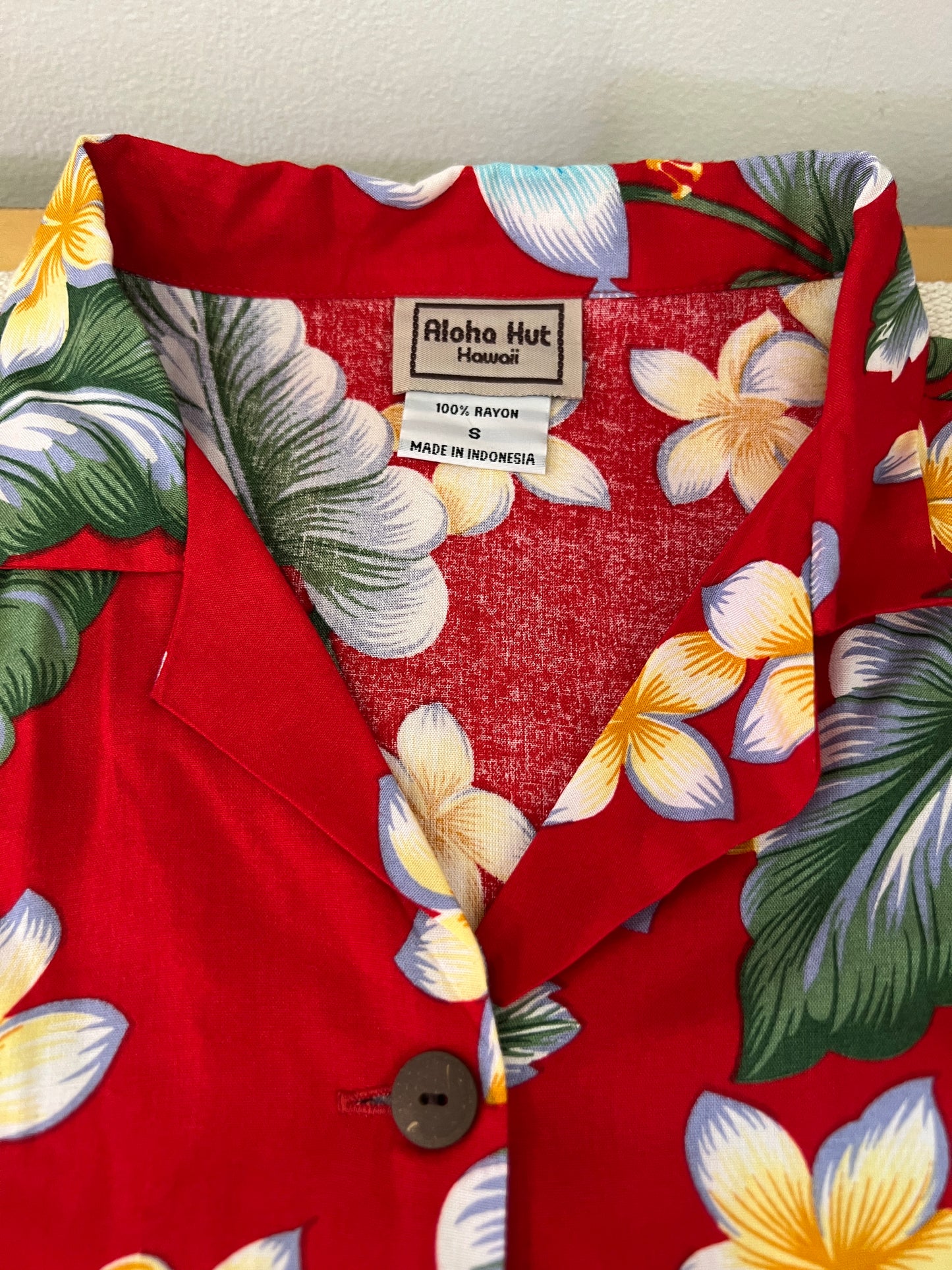 2000's Red Floral Aloha Hut Tiki Shirt