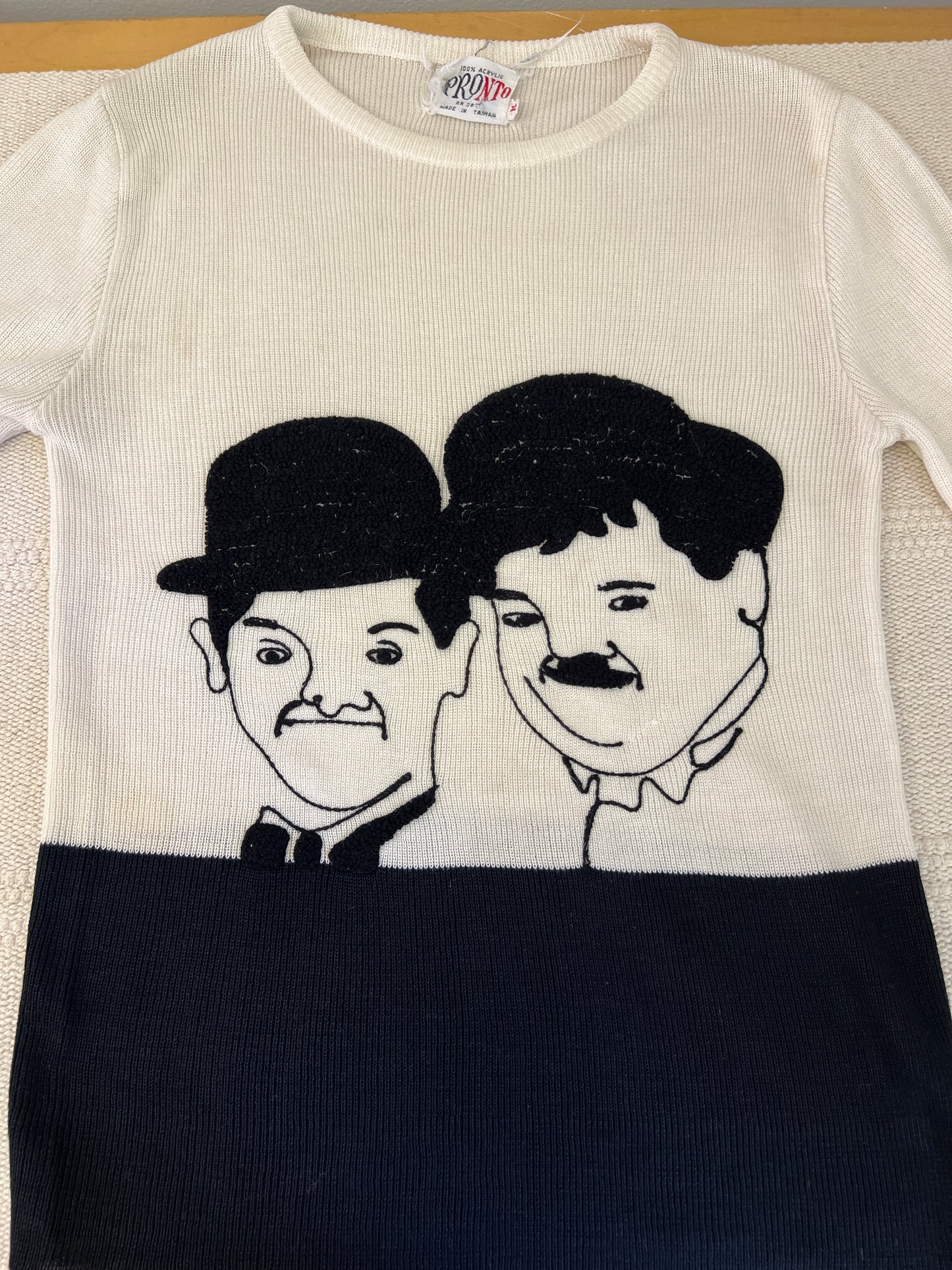 1970's Pronto Laurel and Hardy Novelty Caricature Sweater