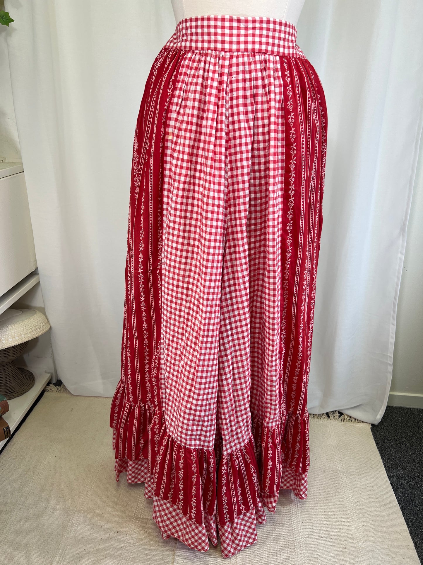 1970's Gingham Ultra Wide Leg Ruffled Palazzo Pants