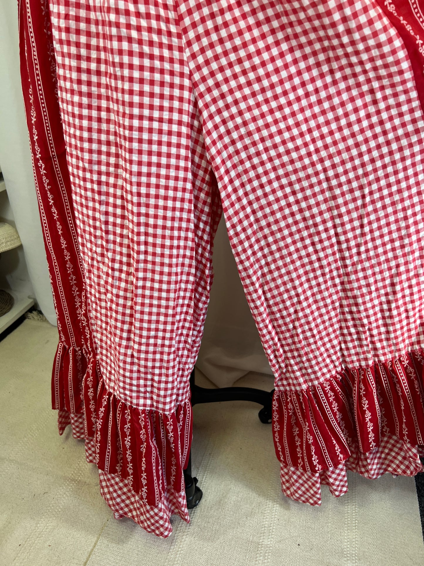 1970's Gingham Ultra Wide Leg Ruffled Palazzo Pants