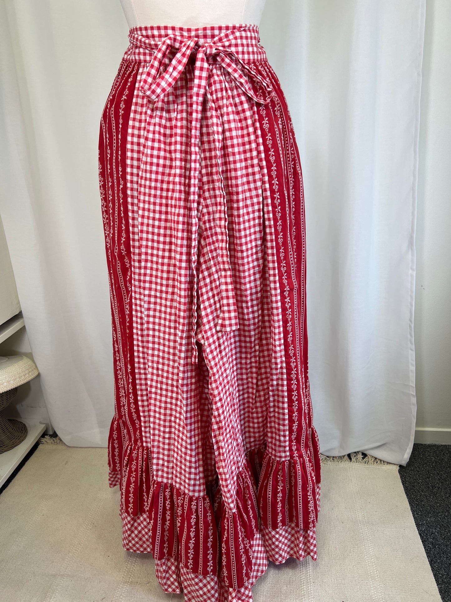 1970's Gingham Ultra Wide Leg Ruffled Palazzo Pants