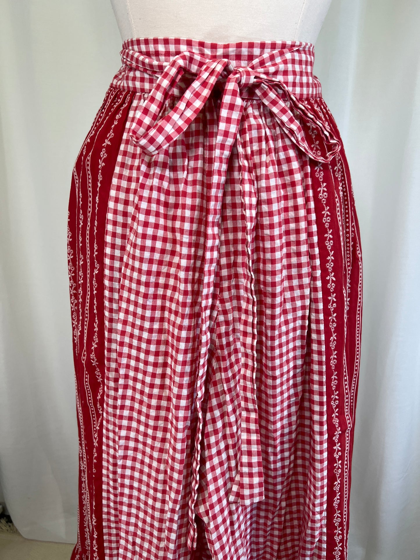 1970's Gingham Ultra Wide Leg Ruffled Palazzo Pants