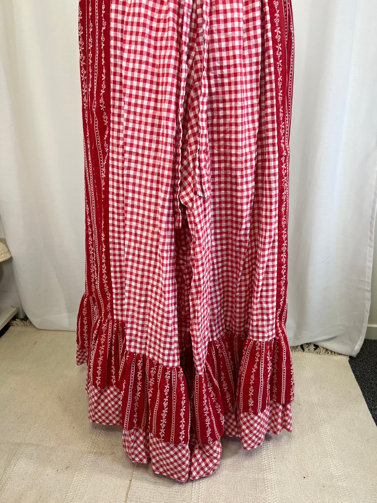 1970's Gingham Ultra Wide Leg Ruffled Palazzo Pants