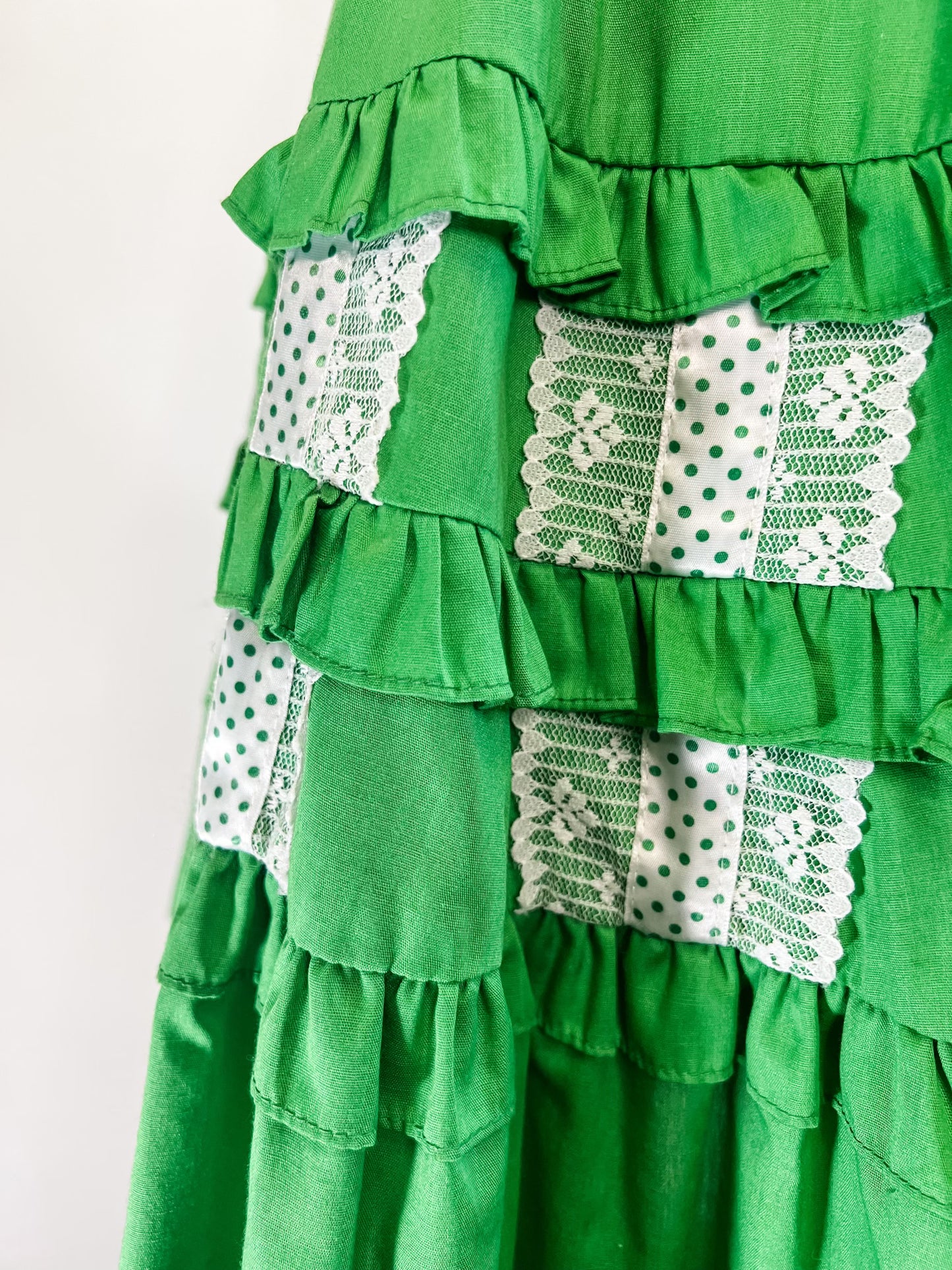 70s Green and White Ruffled ruffled Skirt