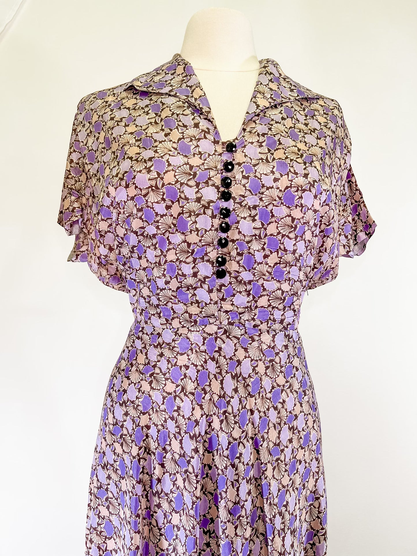 40s Purple Fan Novelty Print Dress