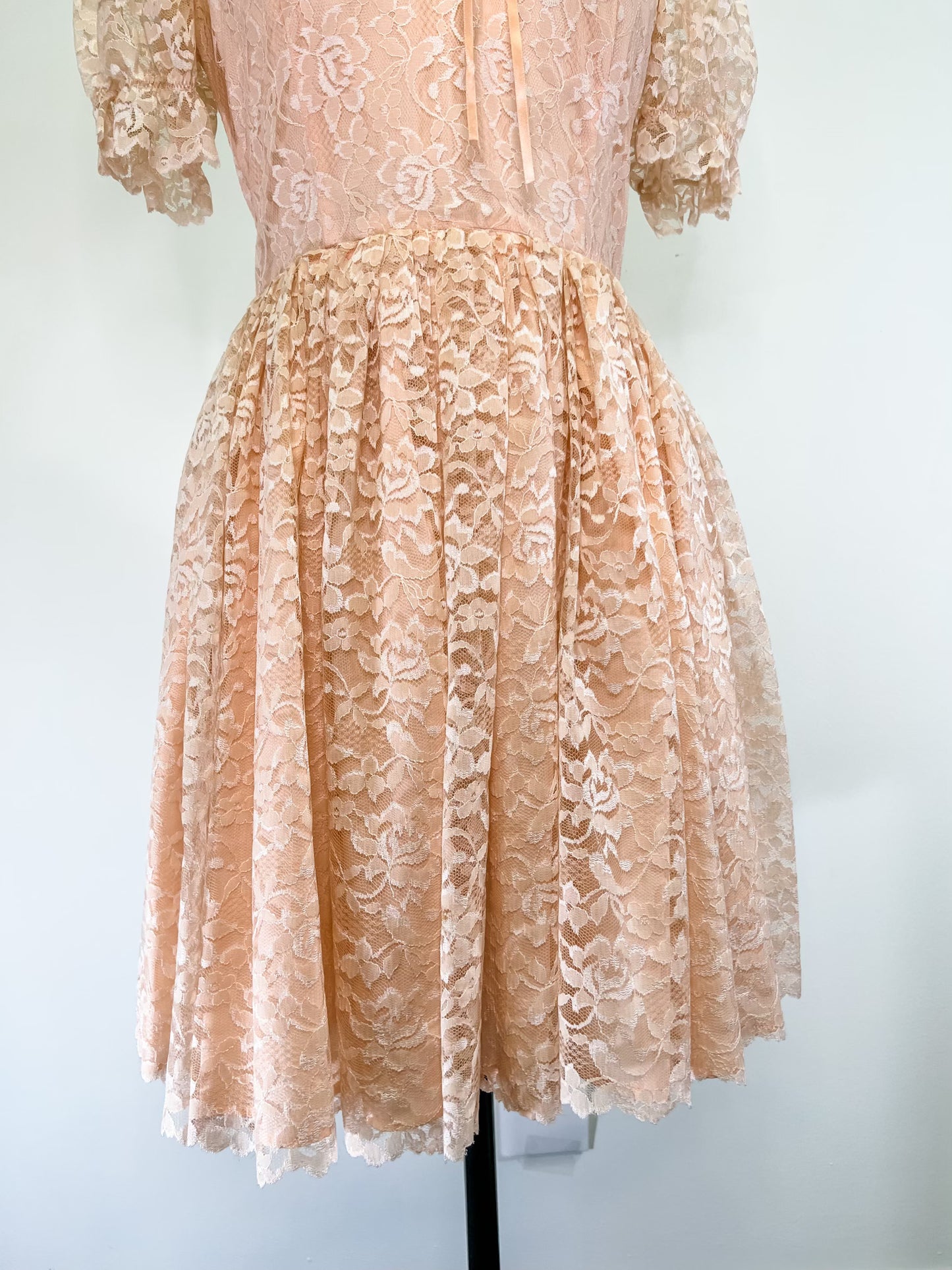 80s Peach Lace Party Dress