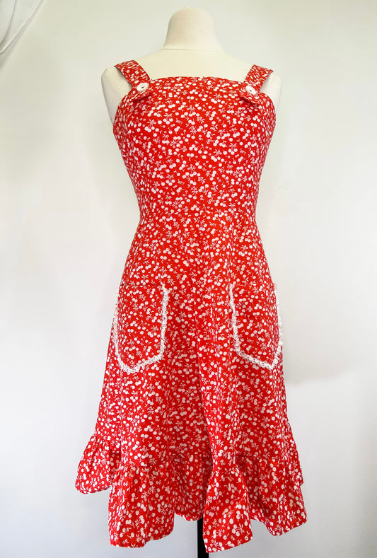 70s Red Cherry Print Sundress