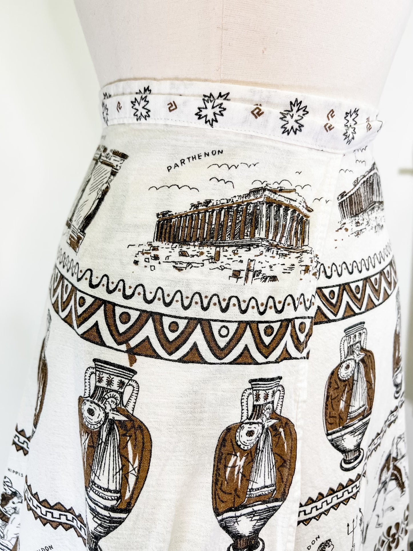 70s Souvenir Greek Sights Wrap Skirt