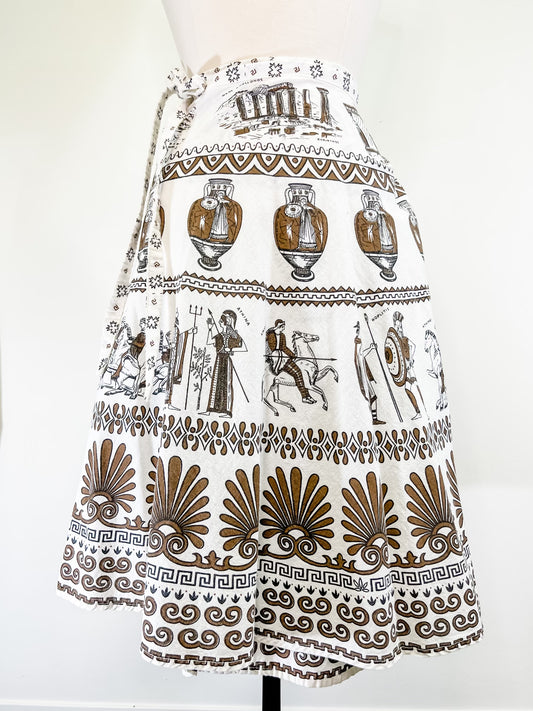 70s Souvenir Greek Sights Wrap Skirt