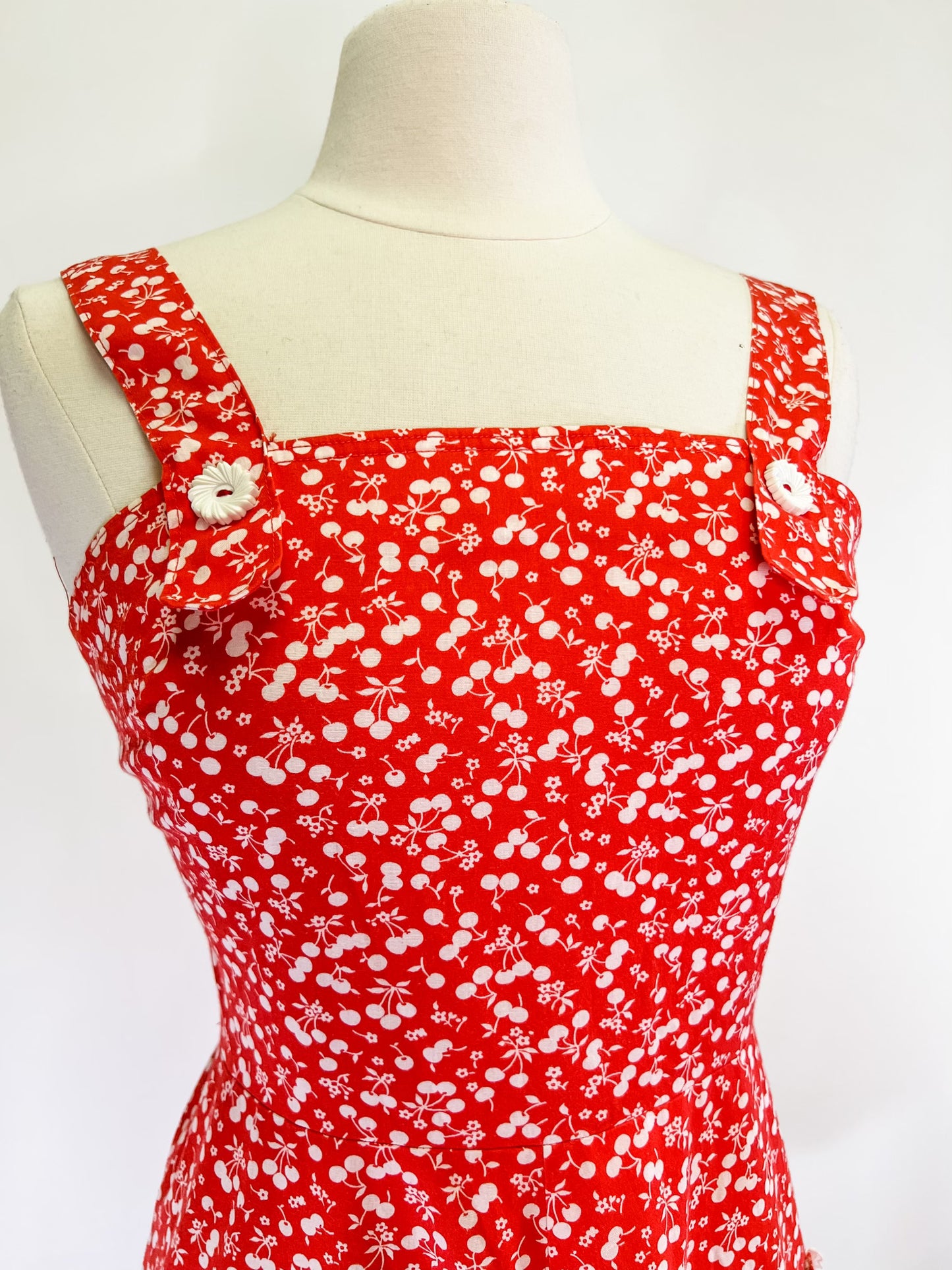 70s Red Cherry Print Sundress